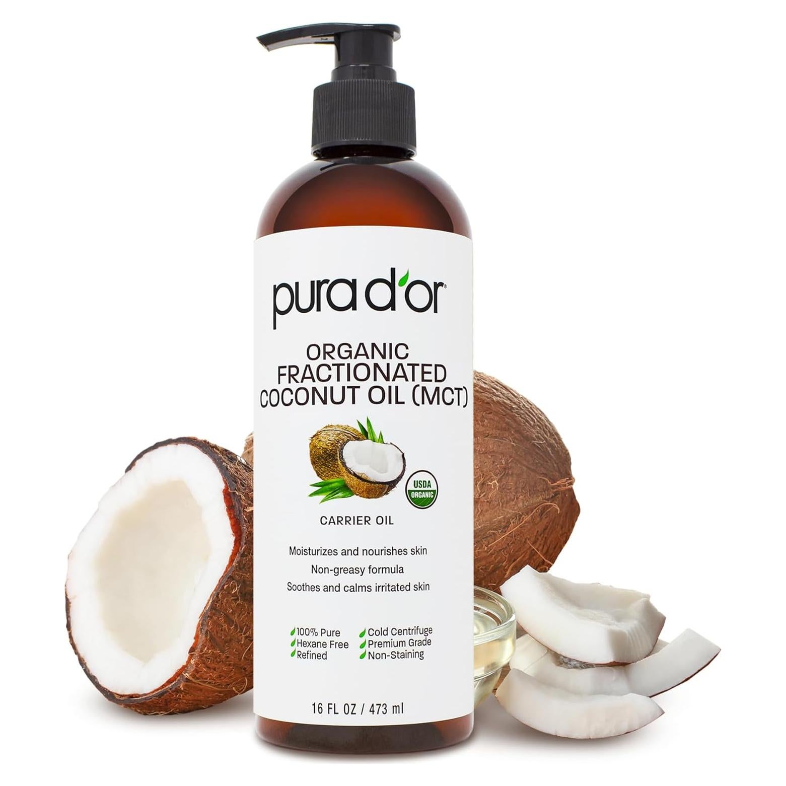 Aceite de Coco Fraccionado Orgánico PURA D'OR 473ml - Hidratante MCT