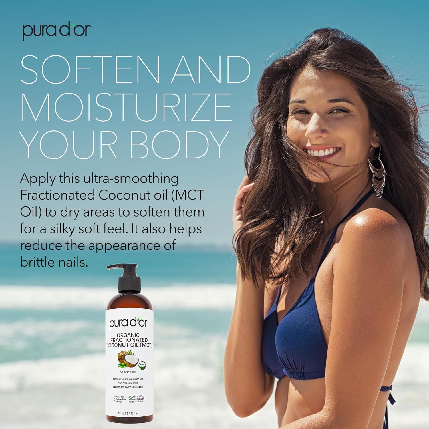 Aceite de Coco Fraccionado Orgánico PURA D'OR 473ml - Hidratante MCT