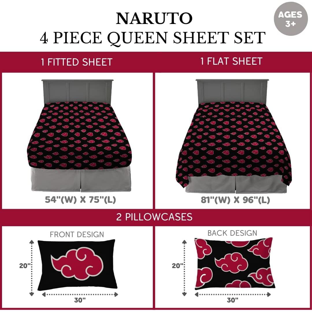 Juego de Sábanas Naruto Franco 4 Piezas Tamaño Queen