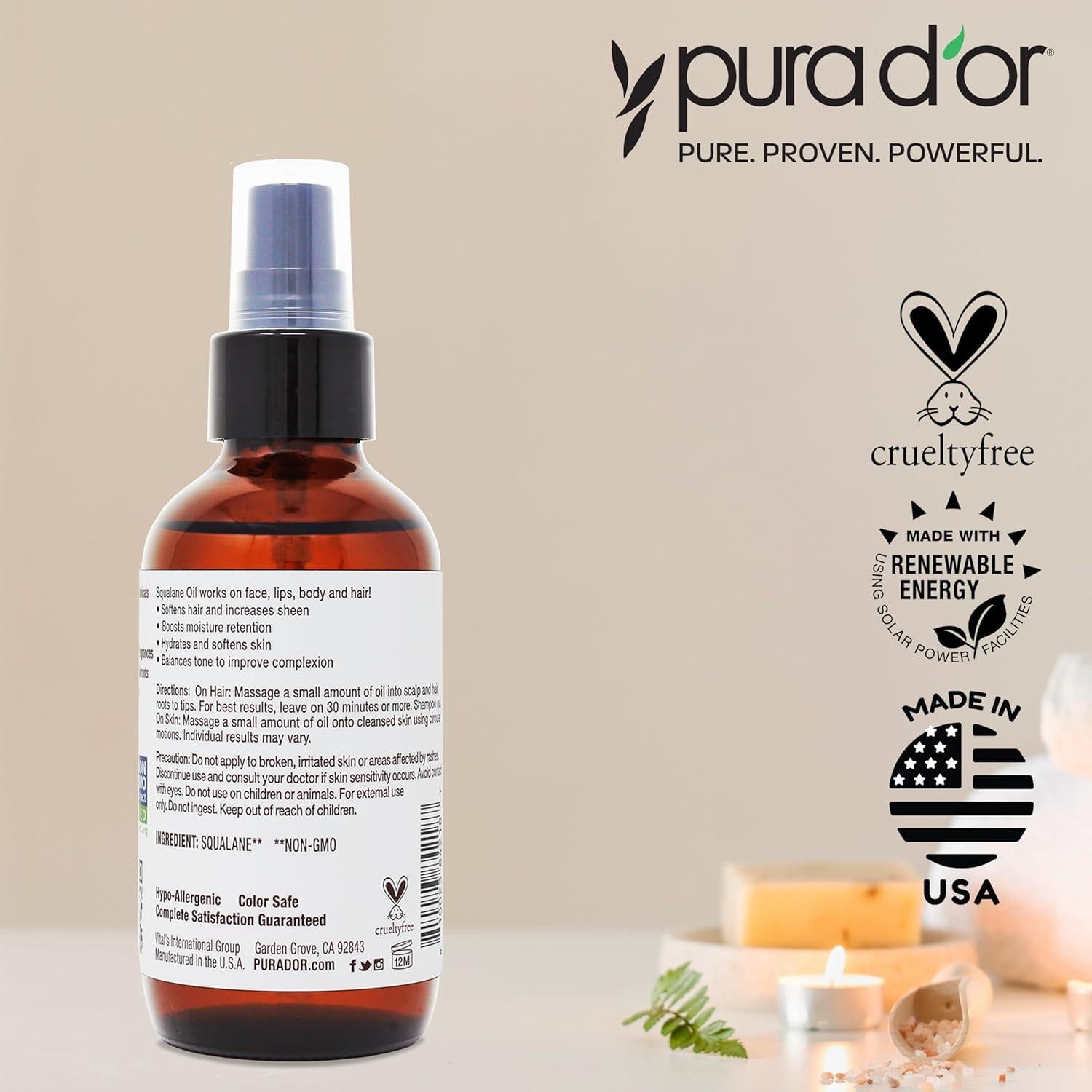 Aceite de Esqualano PURA D'OR 100 ml Hidratante Vegano
