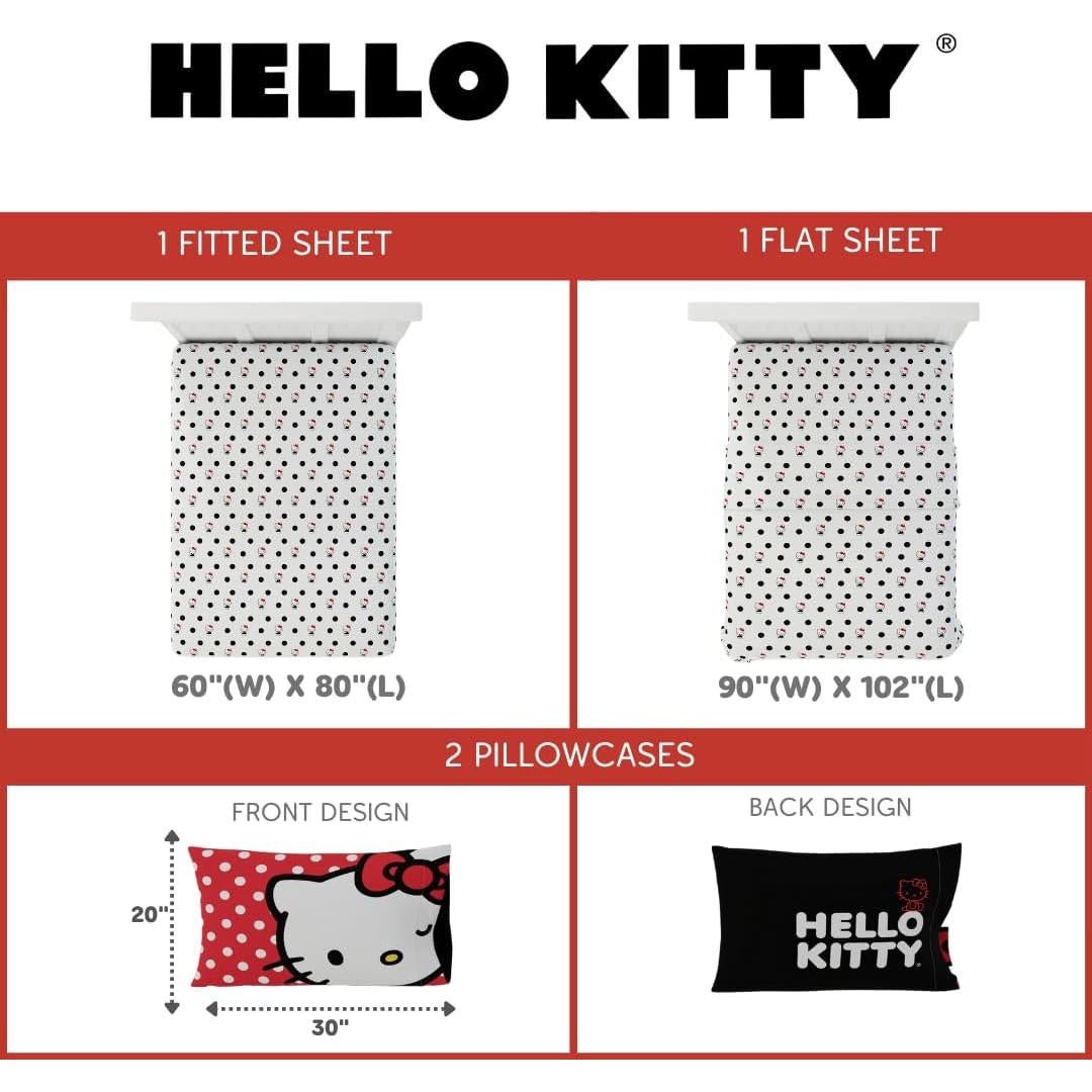 Juego de Sábanas Hello Kitty Franco 4 Piezas Microfibra Queen