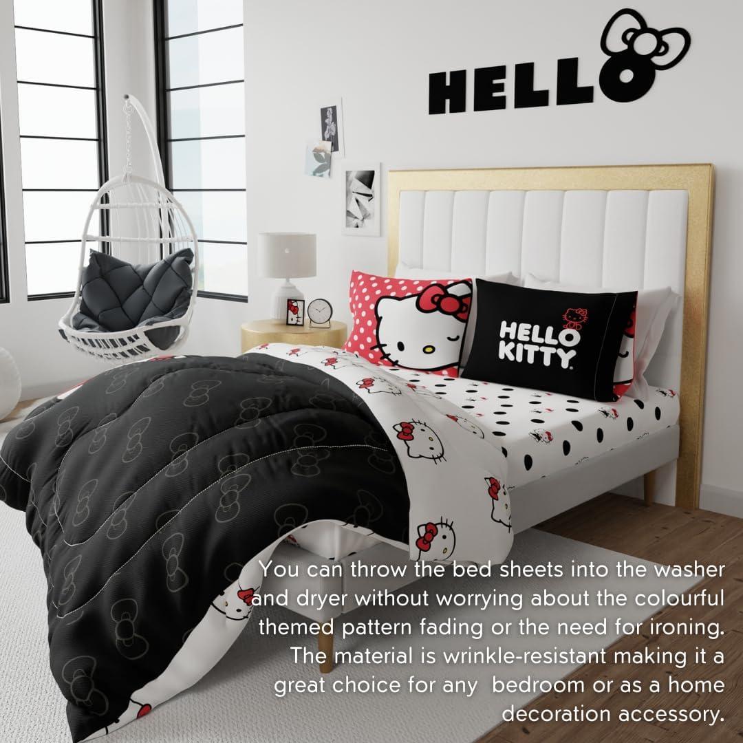 Juego de Sábanas Hello Kitty Franco 4 Piezas Microfibra Queen