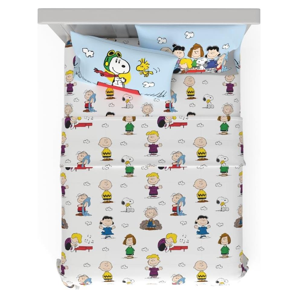 Juego de Sábanas Queen Peanuts Snoopy Microfibra 4 Piezas