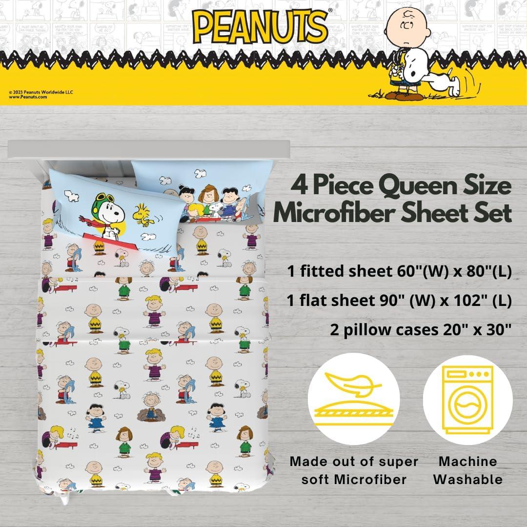 Juego de Sábanas Queen Peanuts Snoopy Microfibra 4 Piezas