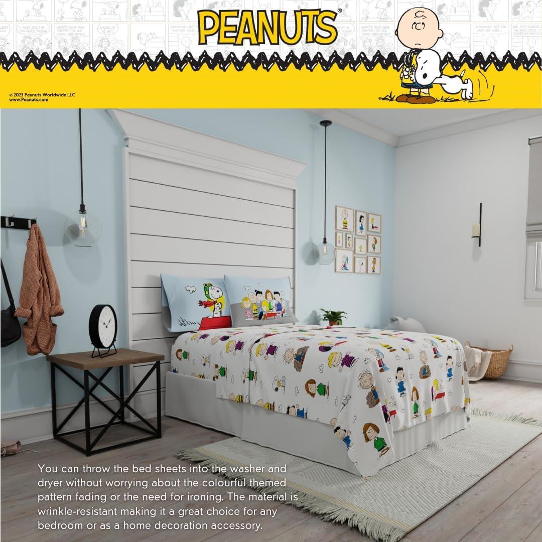 Juego de Sábanas Queen Peanuts Snoopy Microfibra 4 Piezas