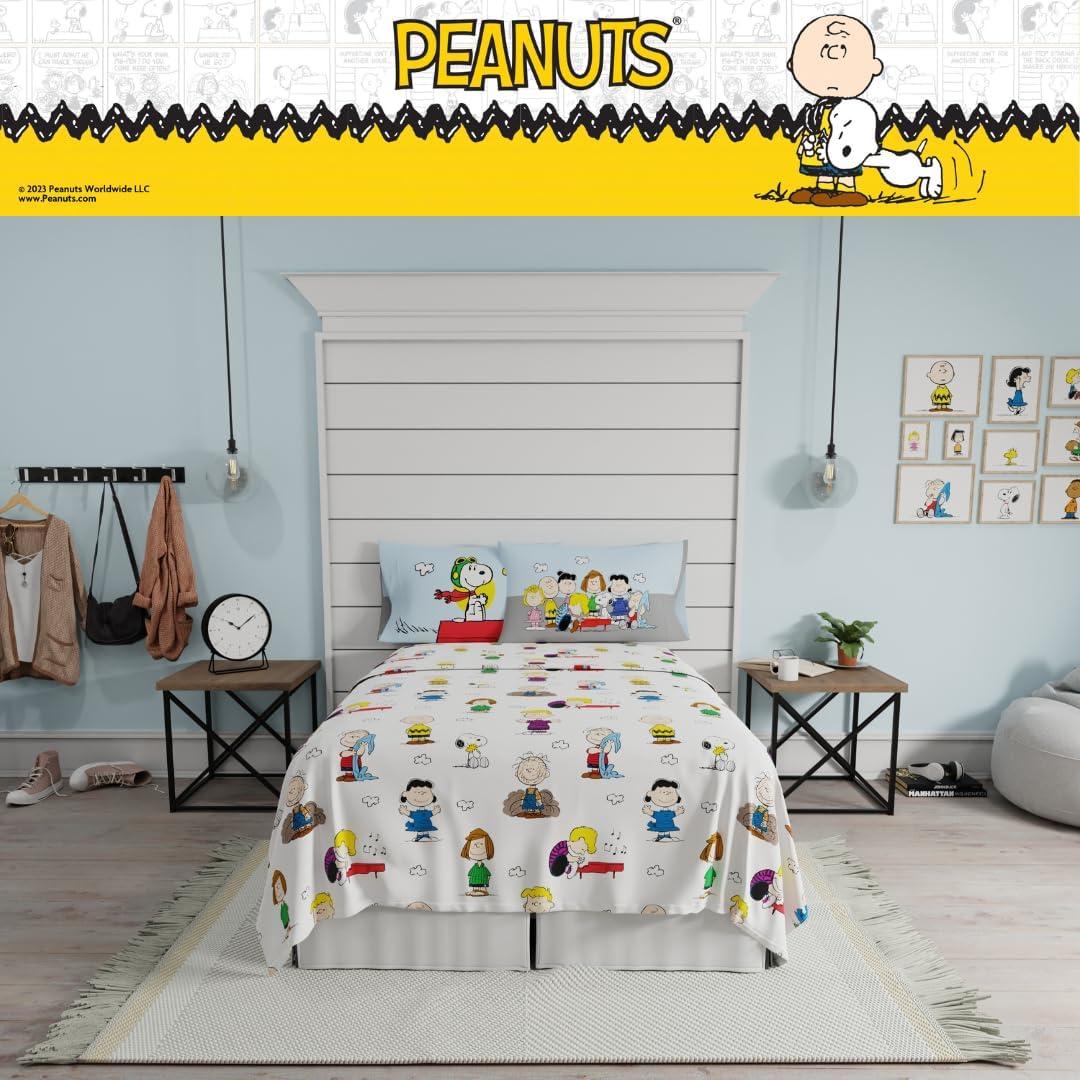 Juego de Sábanas Queen Peanuts Snoopy Microfibra 4 Piezas