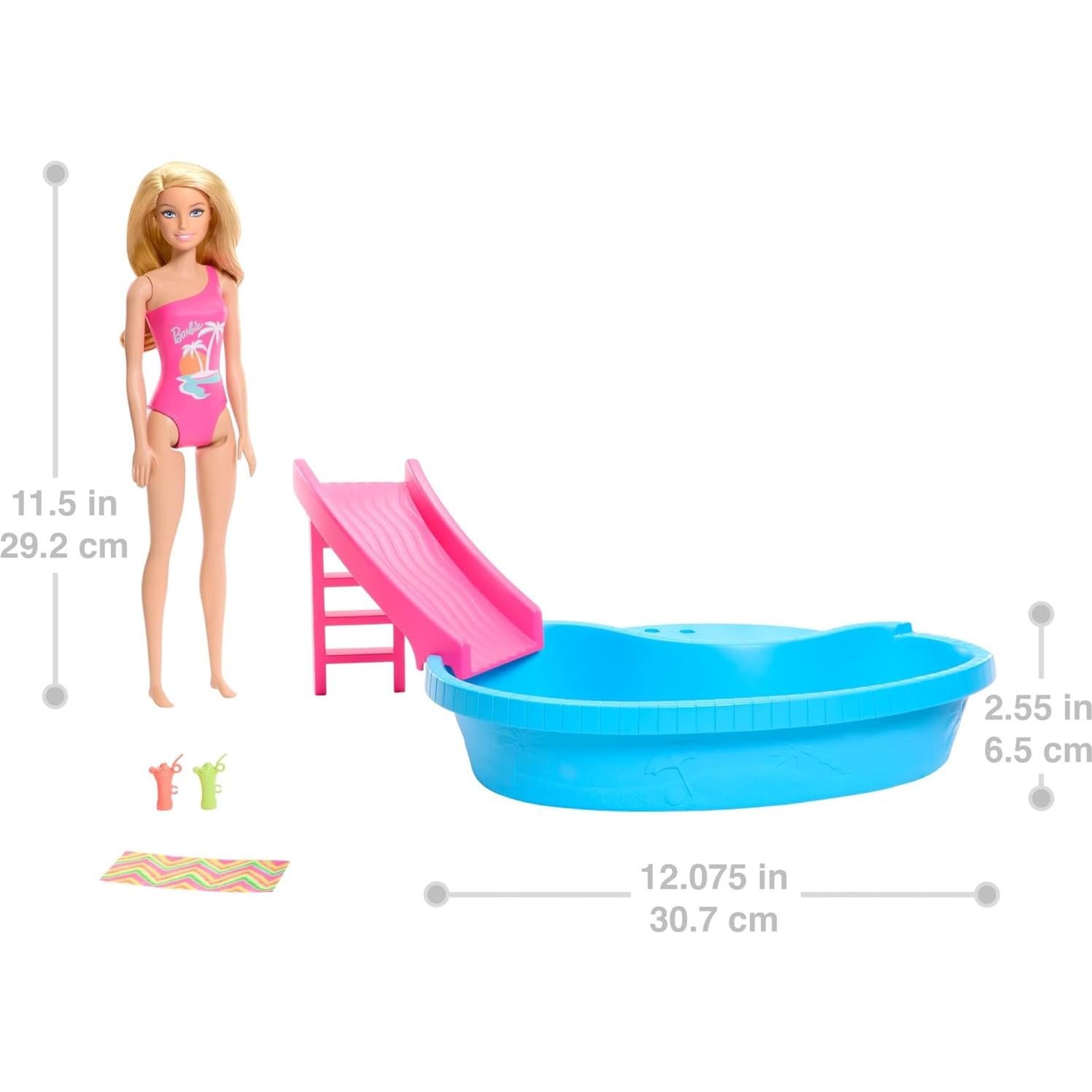 Muñeca Barbie Rubia en Traje de Baño Rosa con Piscina