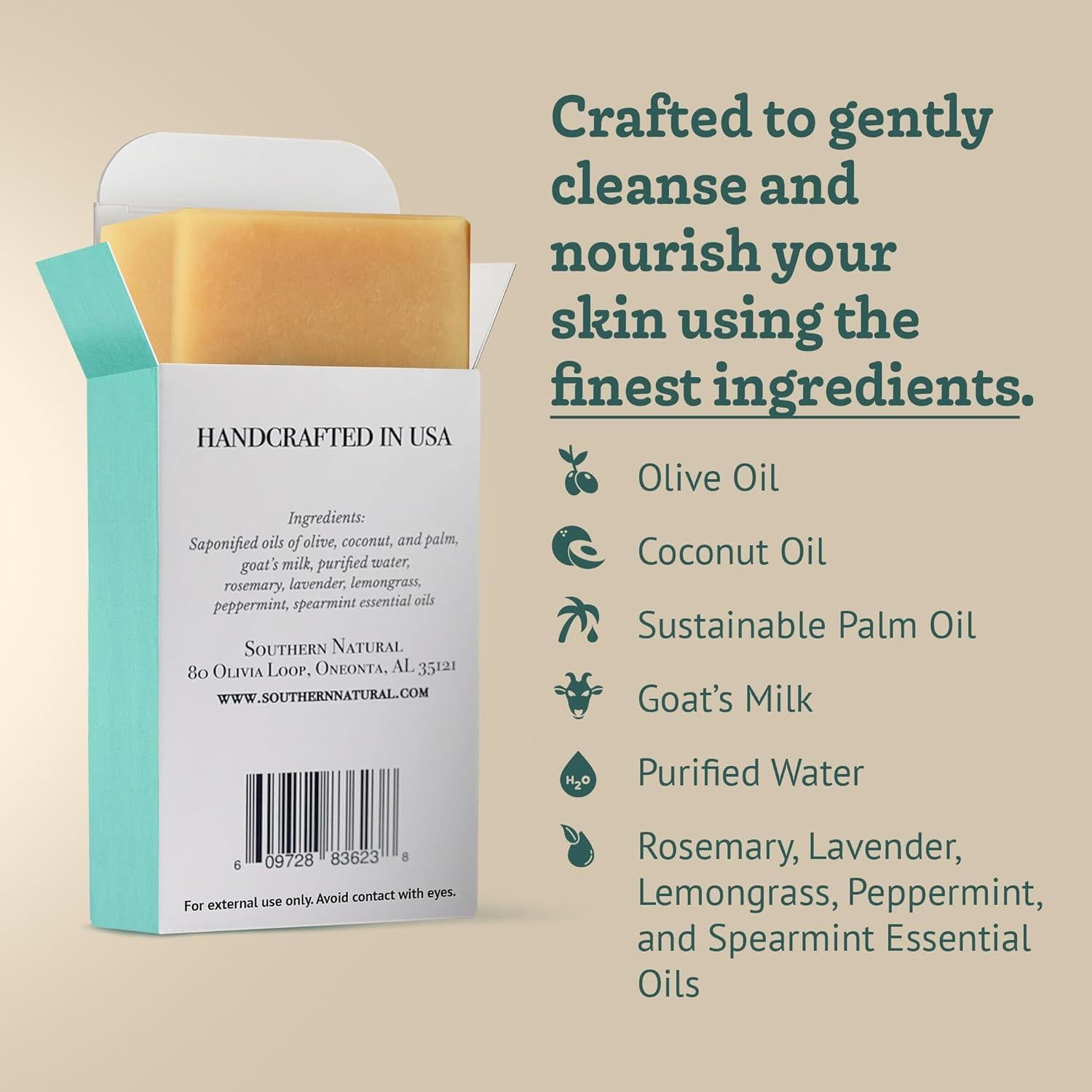 Jabón Natural de Leche de Cabra Southern Natural - 3 Unidades