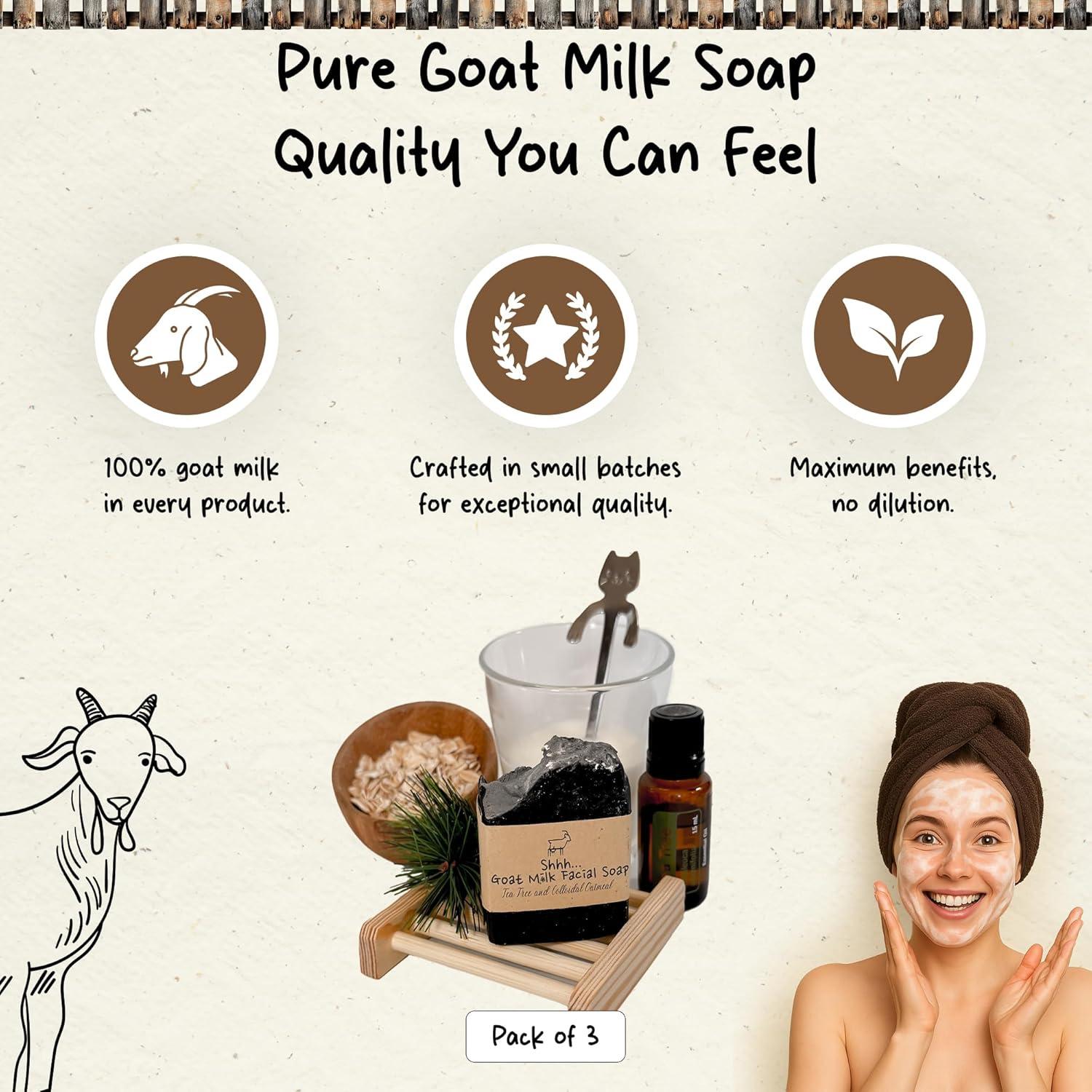 Organic Goat Milk Soap Bar for Face & Body | Handmade with Goat Milk for Sensitive Skin, Coconut oil & Essential Oils | Vitamin-Rich Skincare - Oatmeal & Tea Tree 3 Pack
