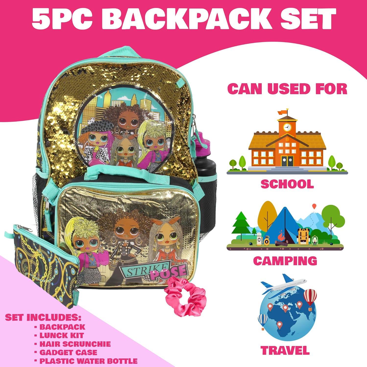 Mochila Escolar L.O.L. Sorpresa 5 Piezas 40,6 cm Negro/Dorado