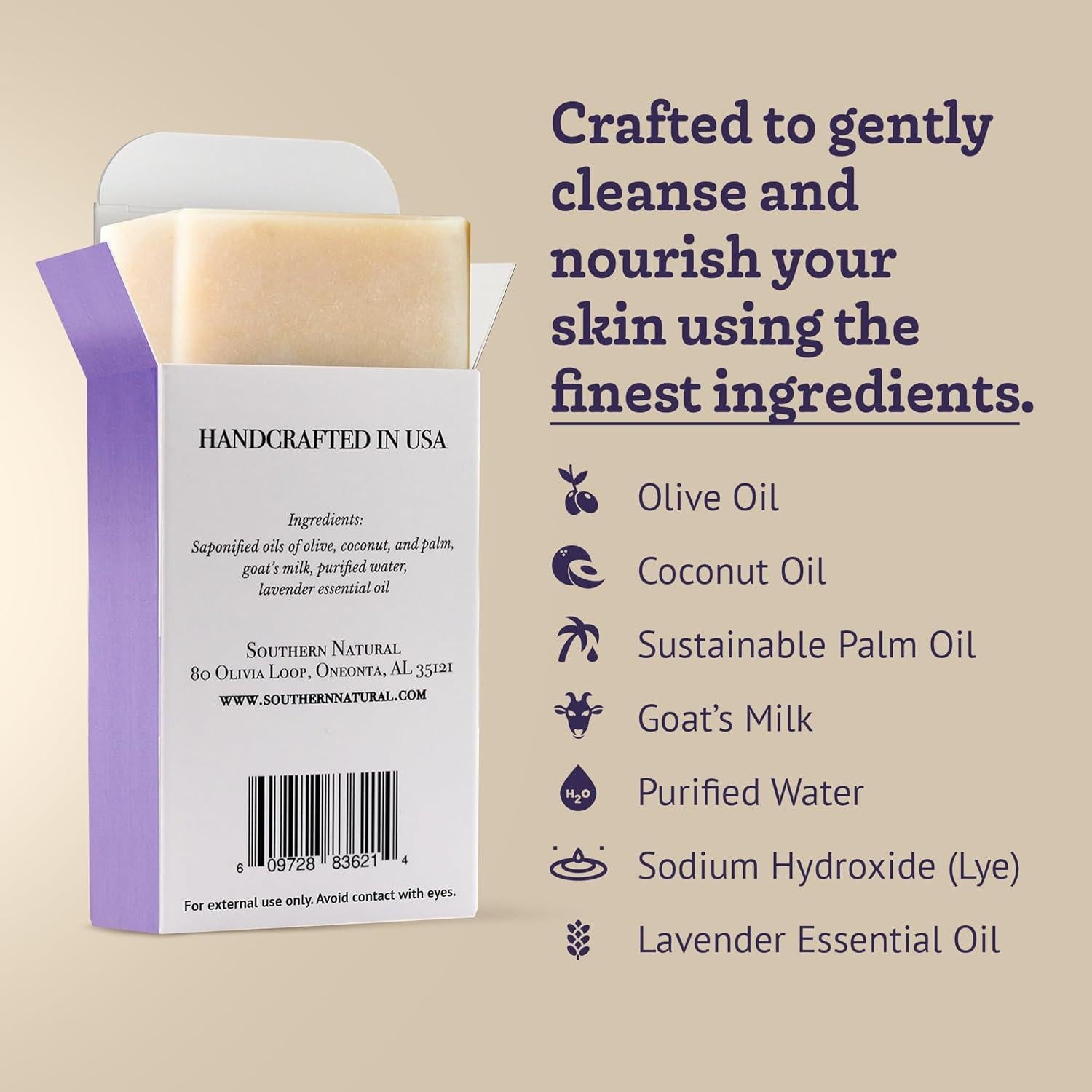 Jabón Natural de Leche de Cabra Southern Natural Lavanda 113g