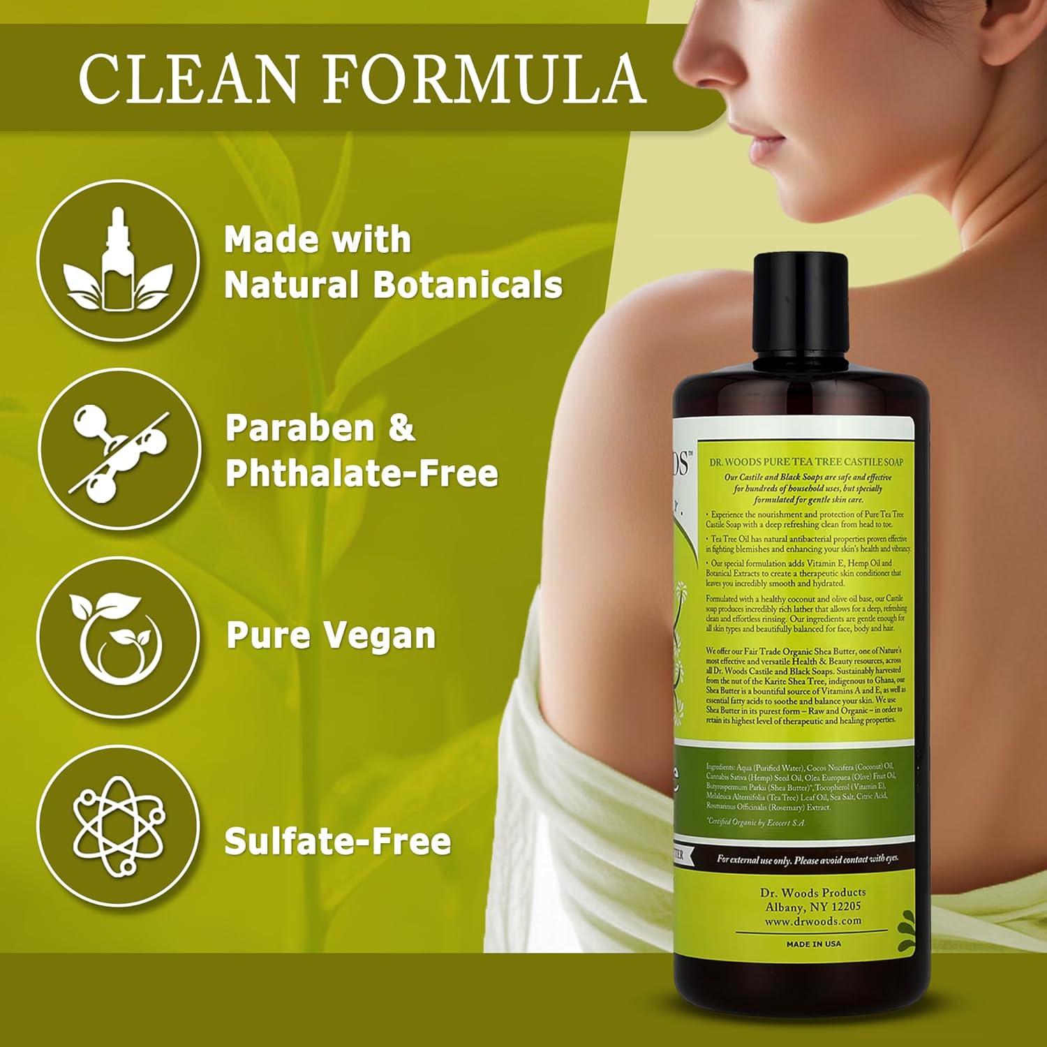 Jabón Líquido de Castile Dr. Woods 946 ml con Aceite de Árbol de Té