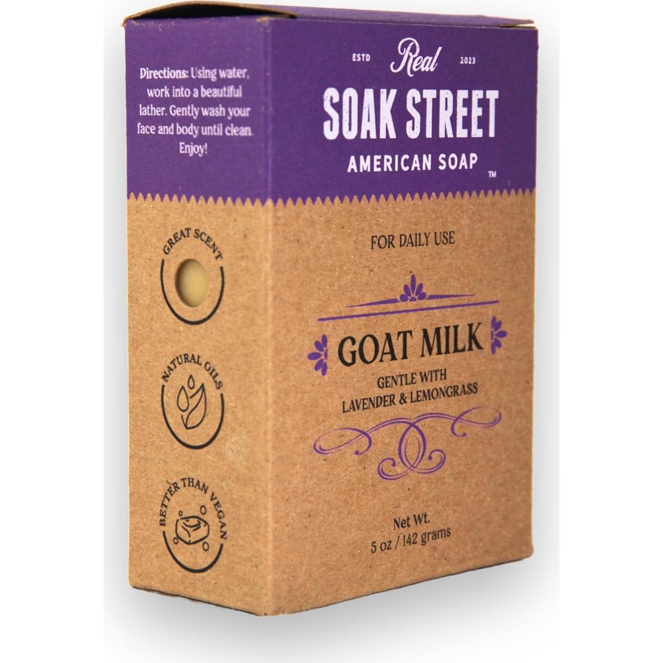 Jabón Natural Hidratante Soak Street con Leche de Cabra 425g