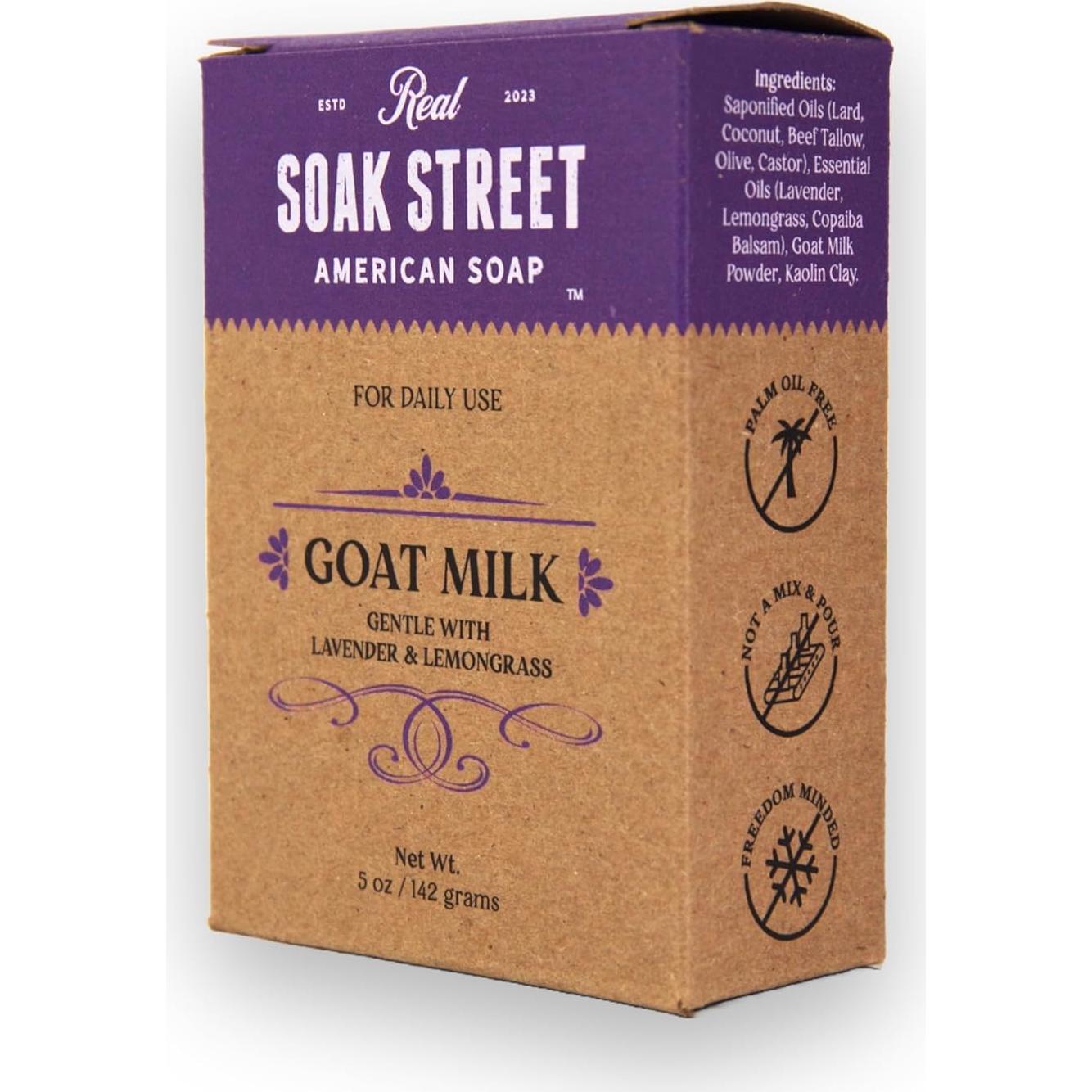 Jabón Natural Hidratante Soak Street con Leche de Cabra 425g