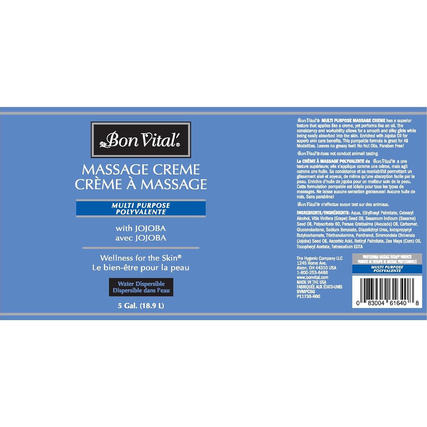 Crema de Masaje Bon Vital 19L con Aloe Vera y Vitaminas