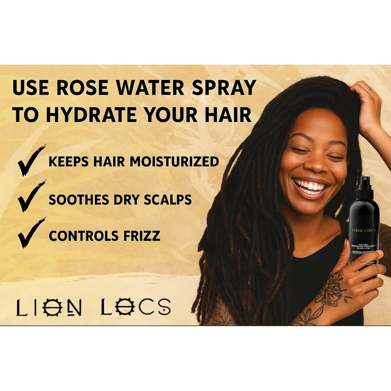 Rociador Hidratante de Agua de Rosa Lion Locs 236.6 ml