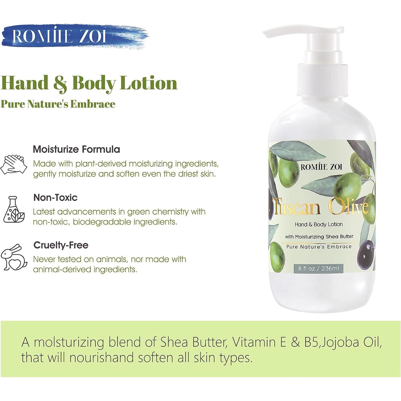 Loción Hidratante para Manos y Cuerpo Romiie Zoi 236 ML Olivo Toscano