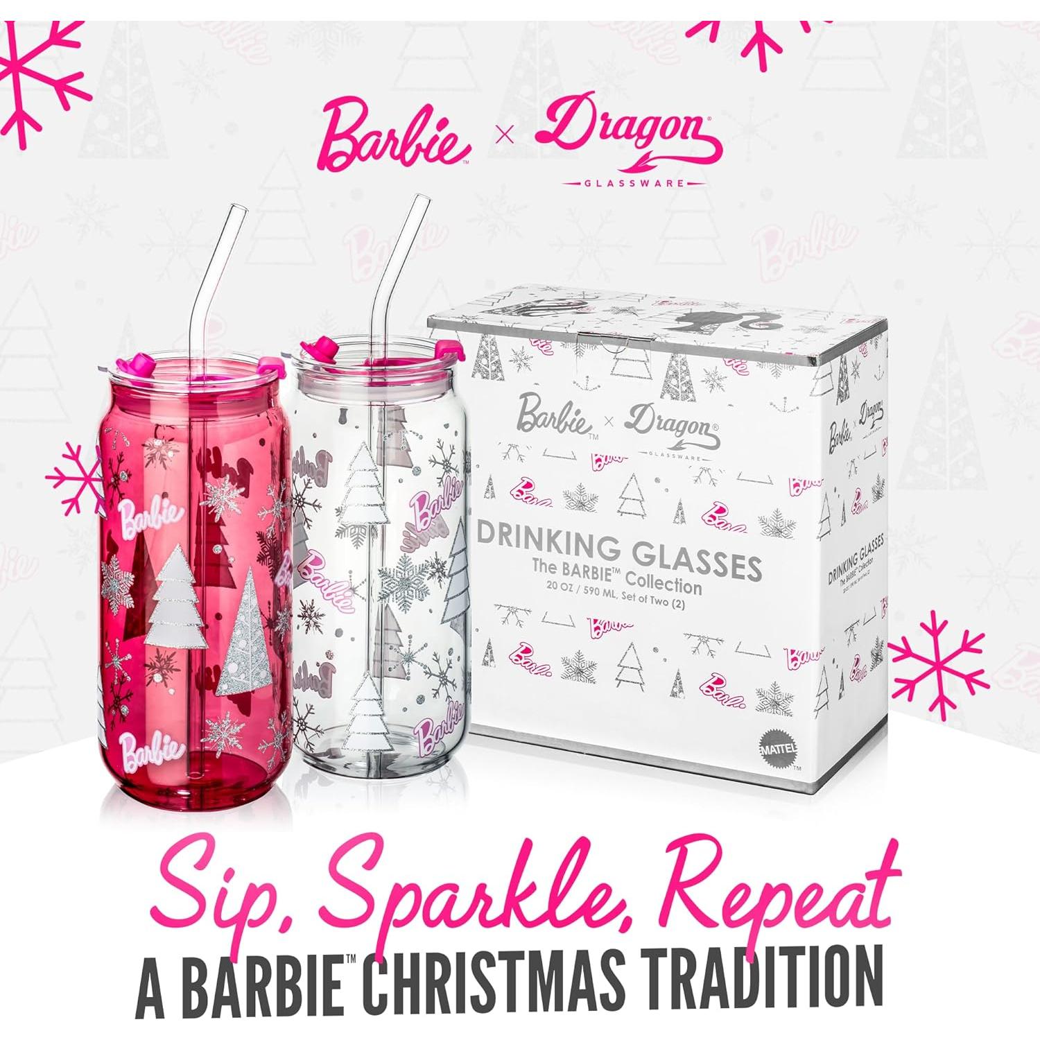 Vasos de Cristal Dragon Glassware x Barbie - Set 2 Pzs