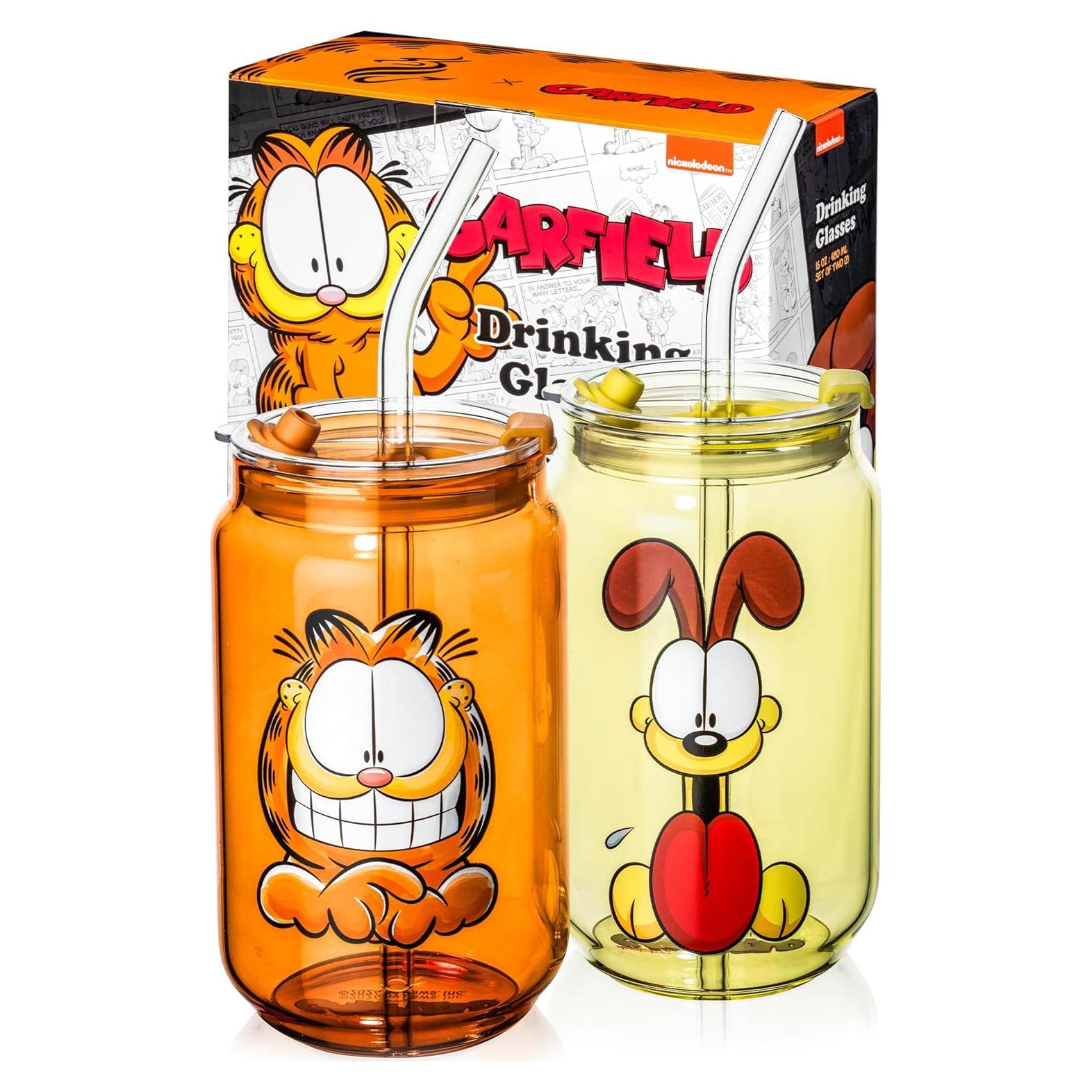 Vasos de vidrio Dragon Glassware Garfield 16 oz set 2 con tapa