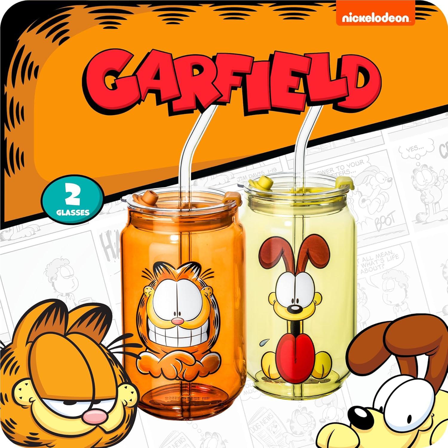 Vasos de vidrio Dragon Glassware Garfield 16 oz set 2 con tapa