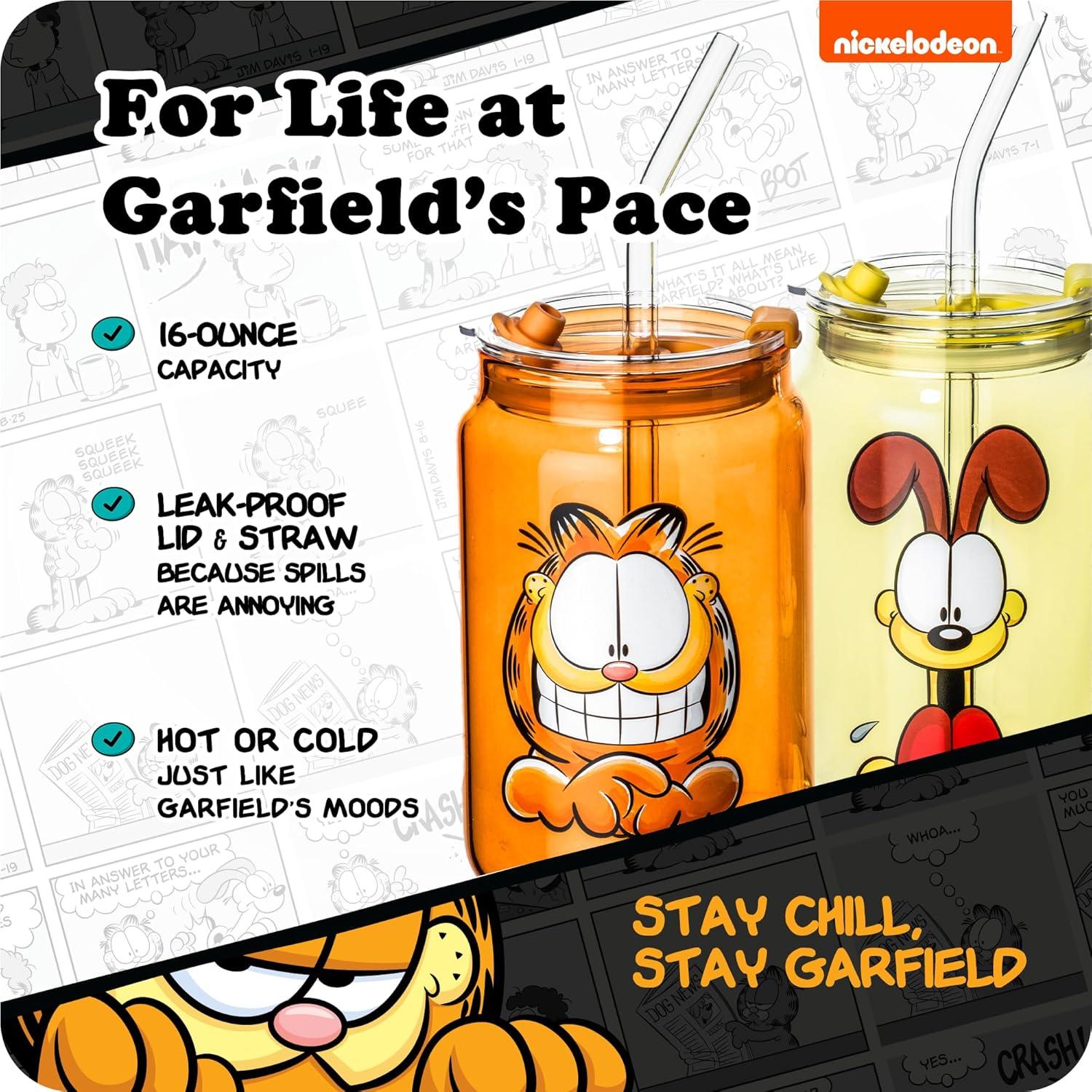 Vasos de vidrio Dragon Glassware Garfield 16 oz set 2 con tapa