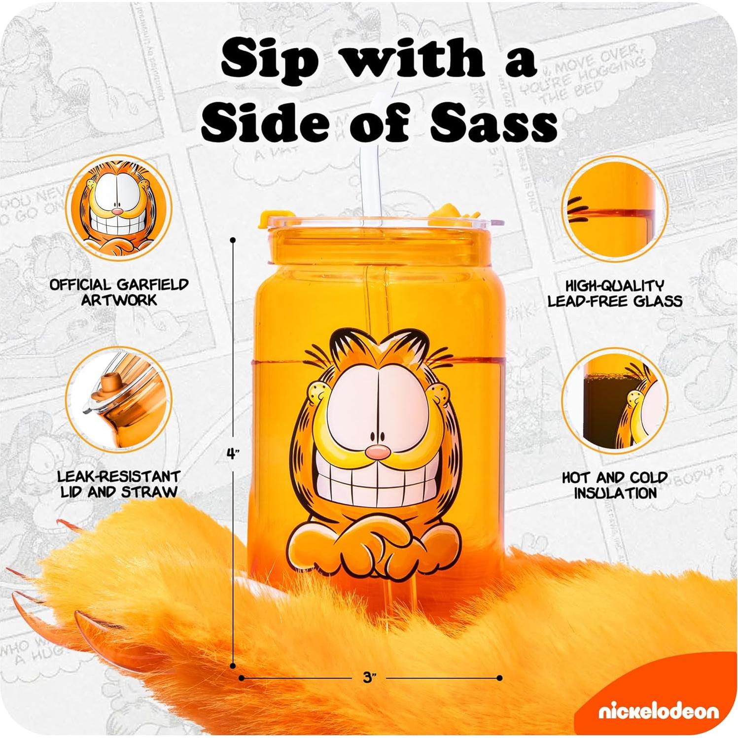 Vasos de vidrio Dragon Glassware Garfield 16 oz set 2 con tapa