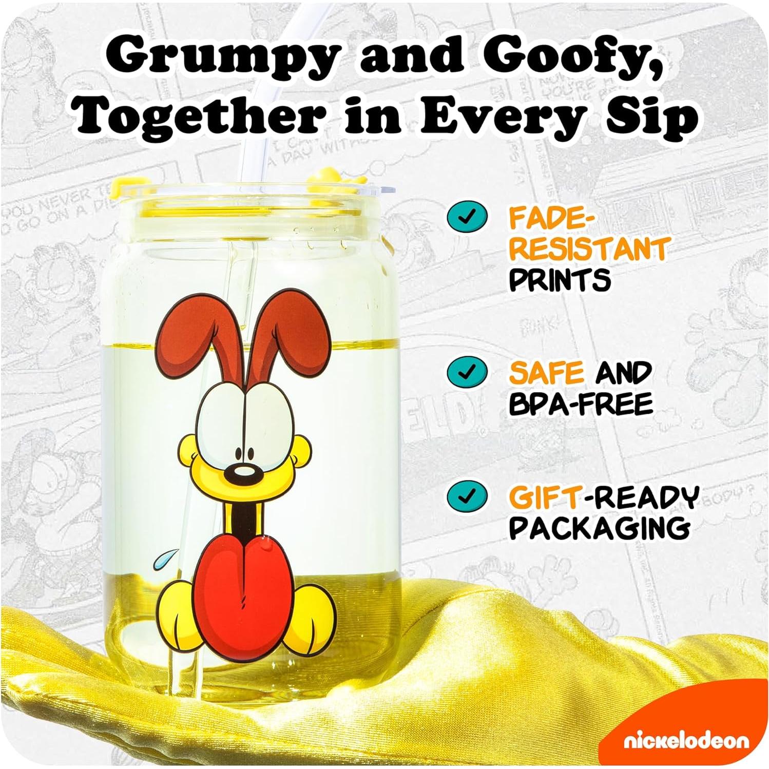 Vasos de vidrio Dragon Glassware Garfield 16 oz set 2 con tapa