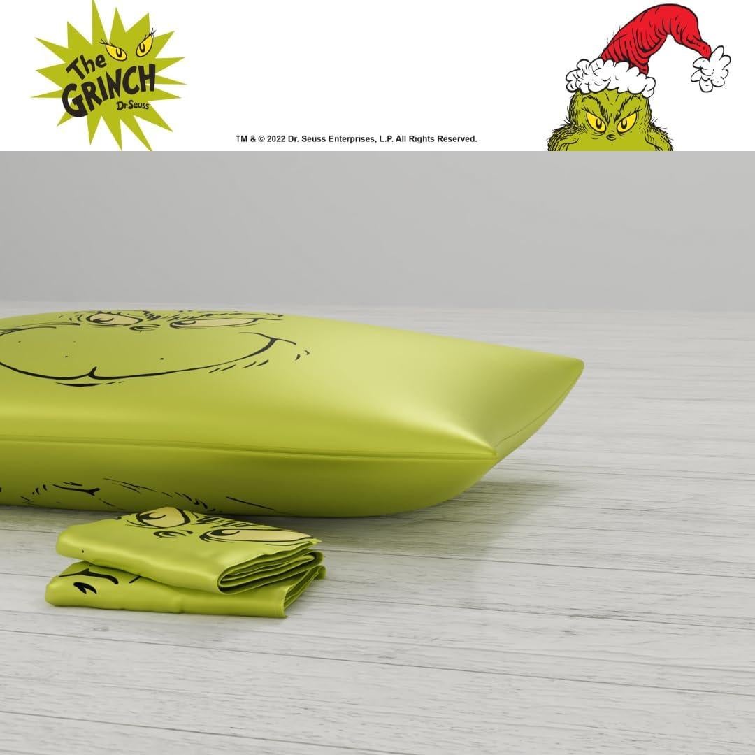 Funda de Almohada King Grinch Franco 100% Satén Verde