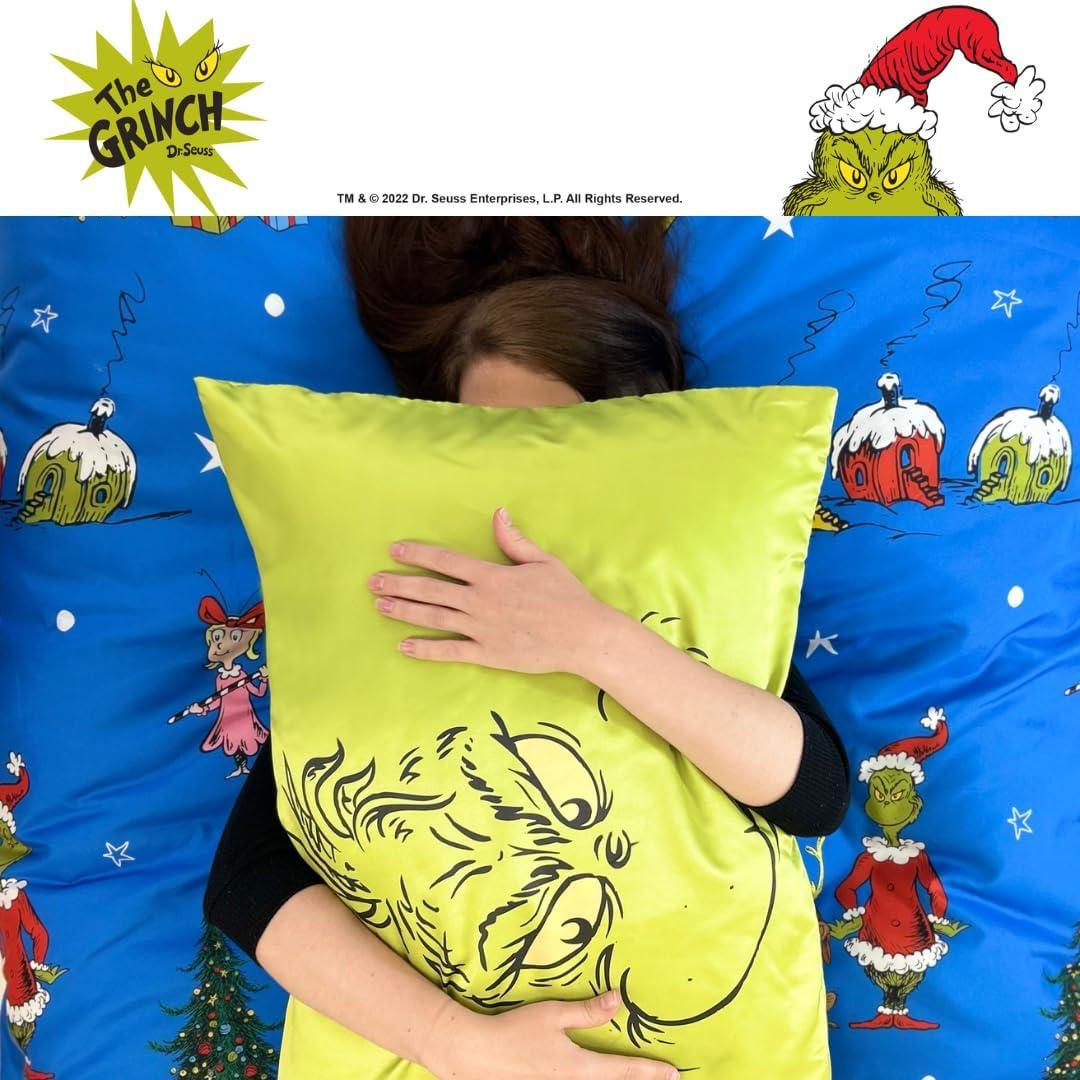 Funda de Almohada King Grinch Franco 100% Satén Verde