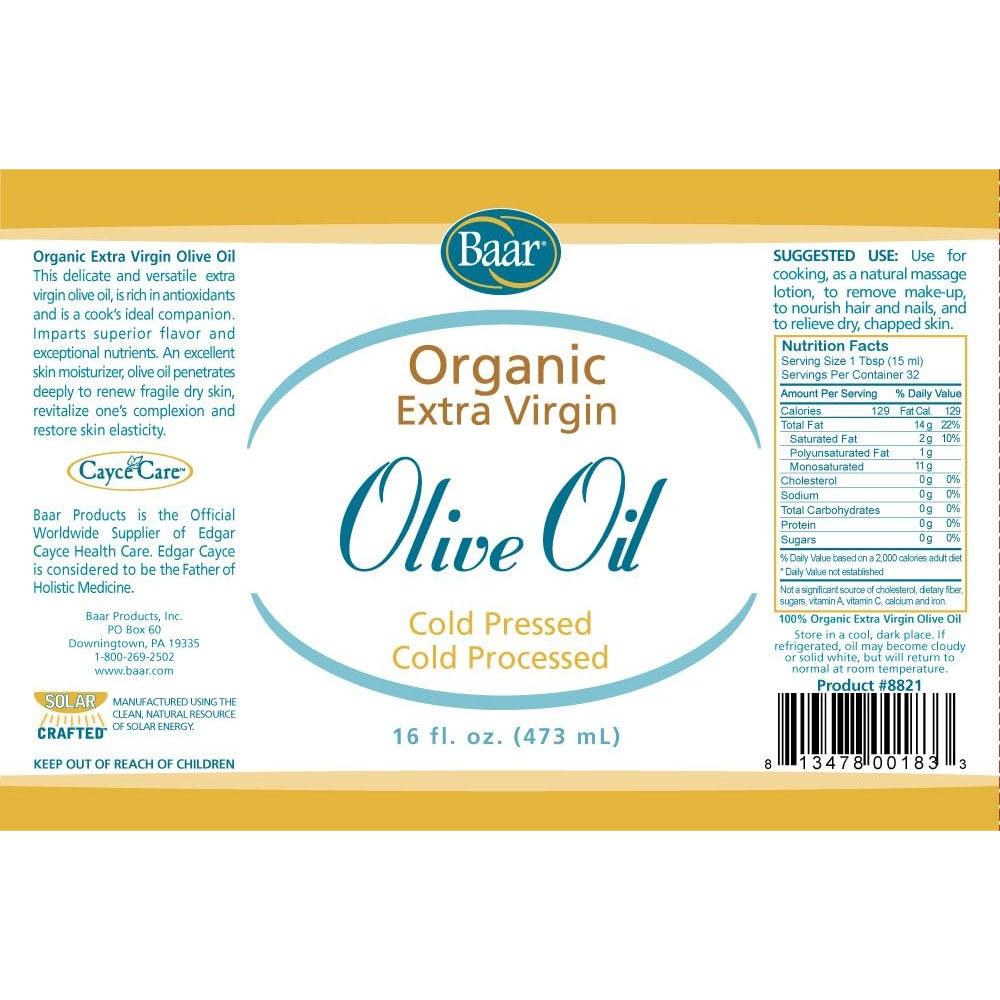 Aceite de Oliva Orgánico Baar 473 ml - Hidratante y Nutritivo