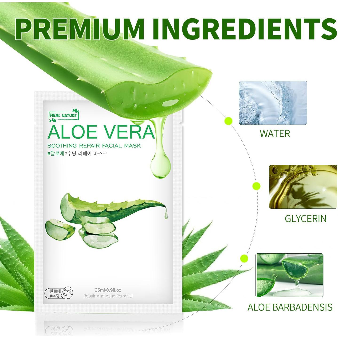 Mascarilla Facial de Aloe Vera 10-Pack - Hidratante y Calmante