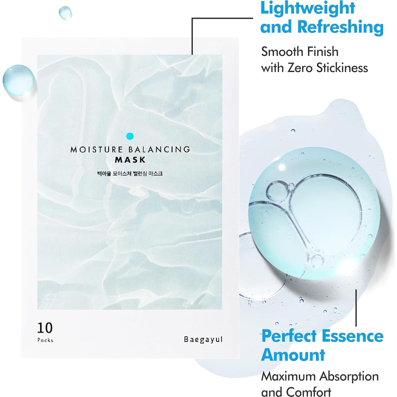 Mascarilla Facial Hidratante Baegayul 10EA - Gel de Agua con Ácido Hialurónico