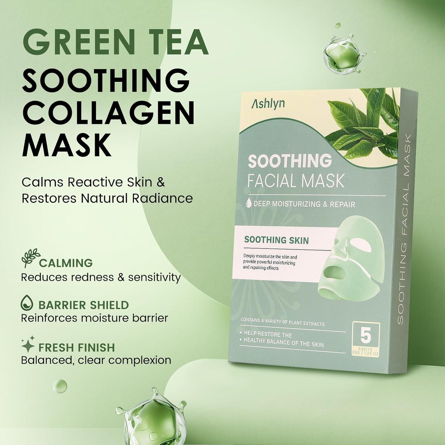 Mascarilla Facial Calmante Ashlyn - Colágeno y Té Verde 35g