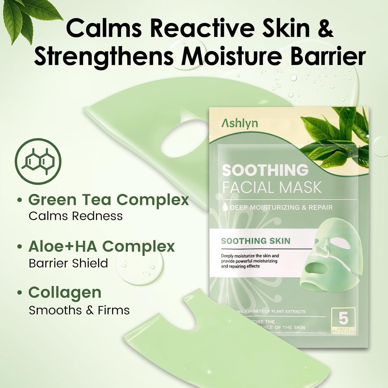 Mascarilla Facial Calmante Ashlyn - Colágeno y Té Verde 35g