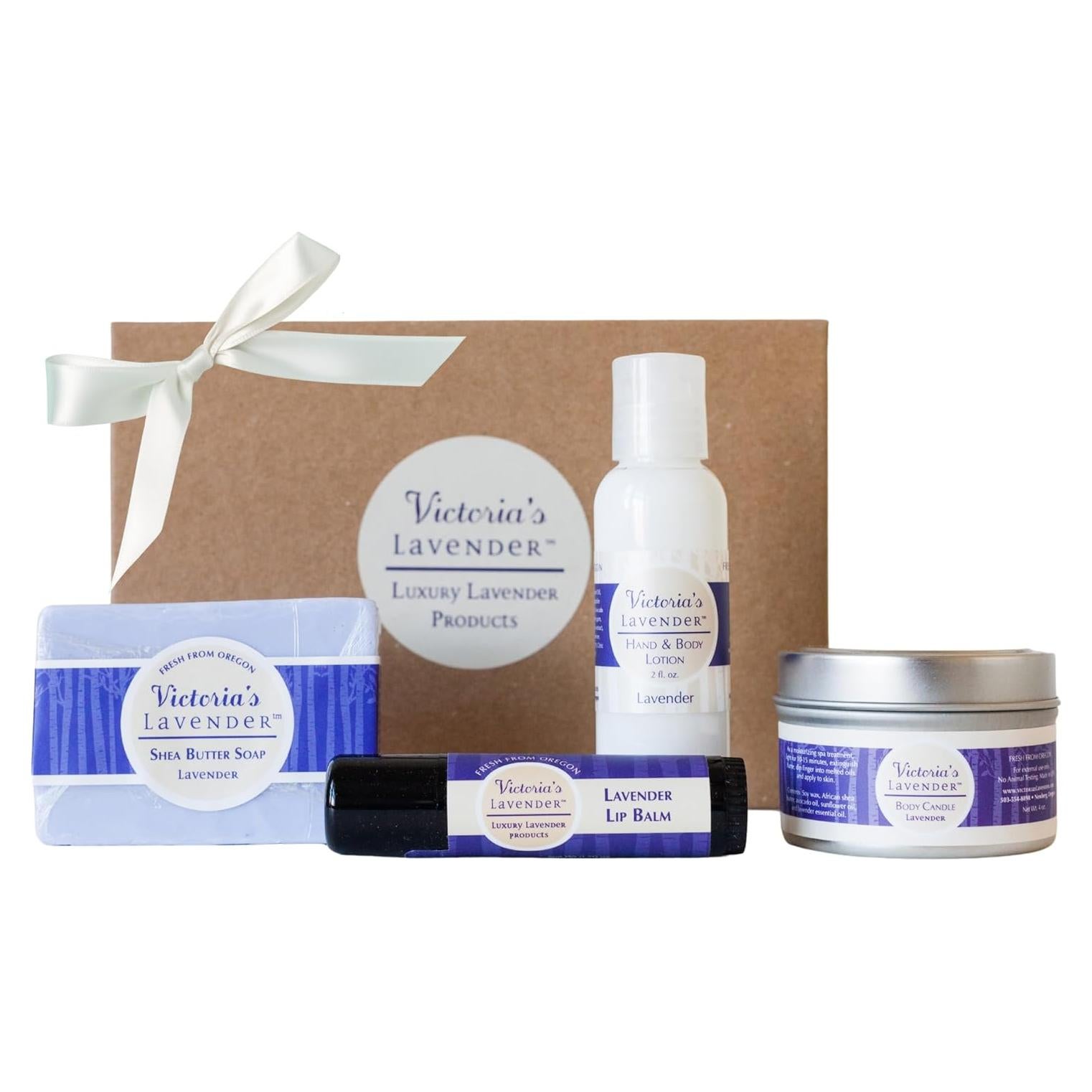 Juego de Regalo de Cuidado Corporal Victoria's Lavender - Jabón, Loción, Bálsamo y Vela