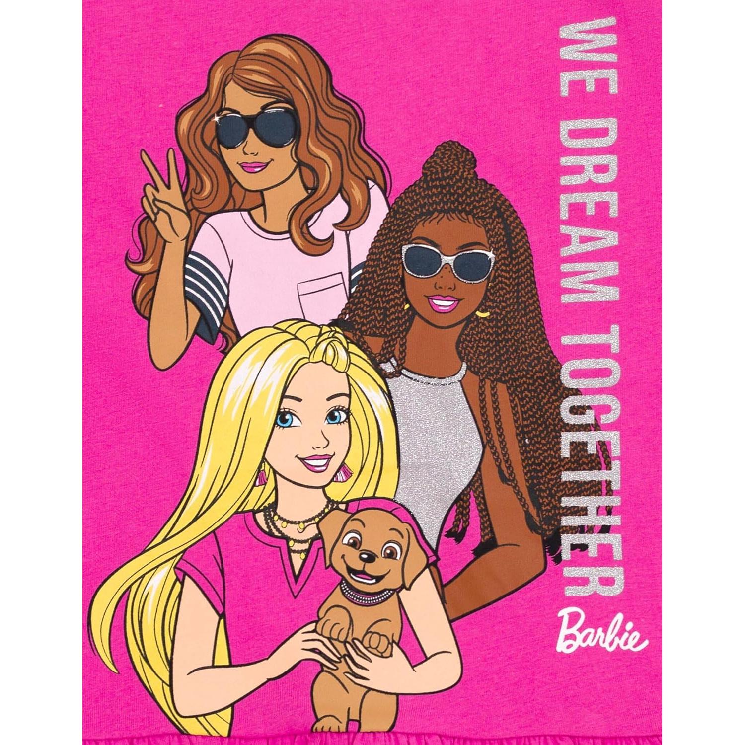 Conjunto camiseta peplum y shorts Barbie 4T rosa