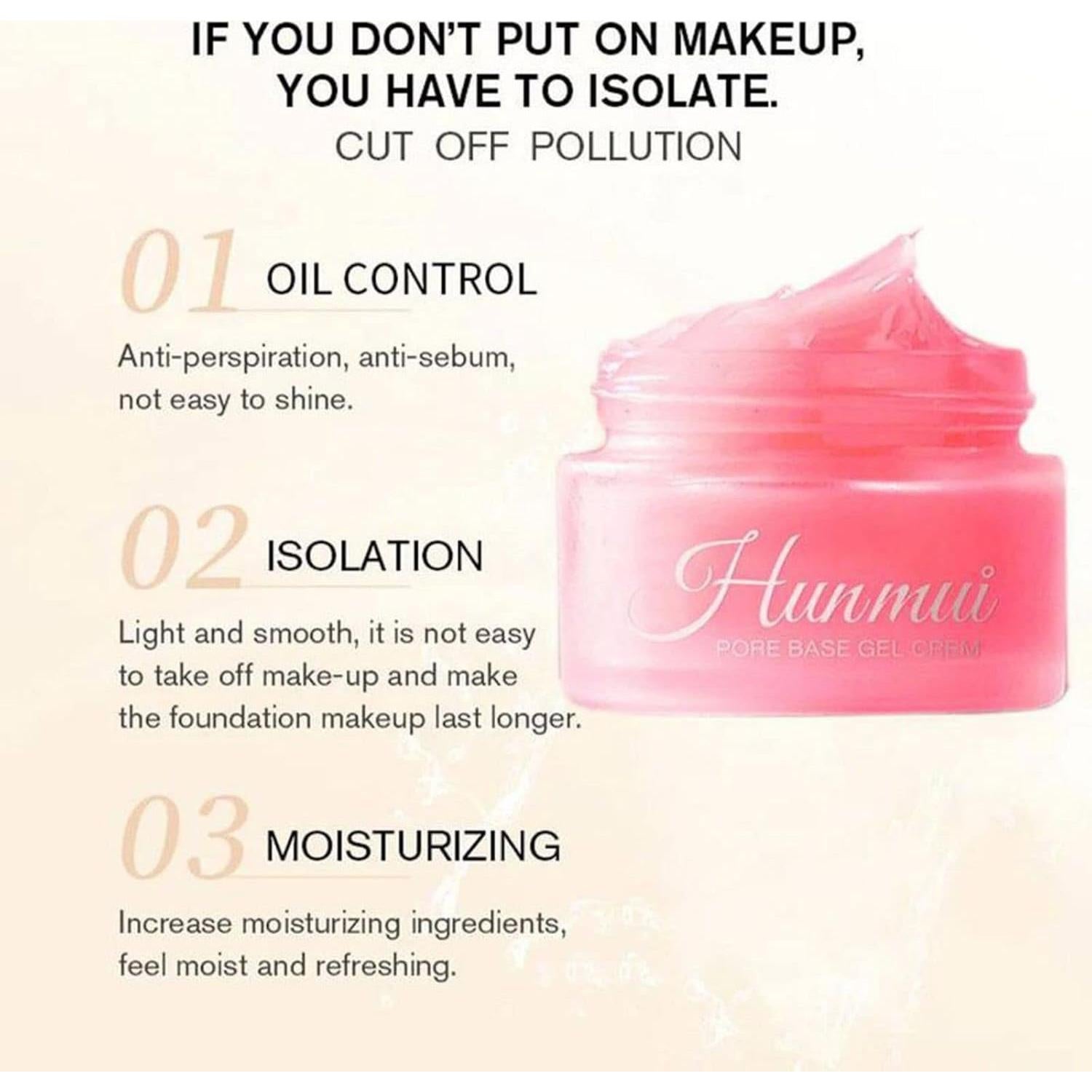 Base de Maquillaje Gel Crema Hunmui 30ml Hidratante para Poros