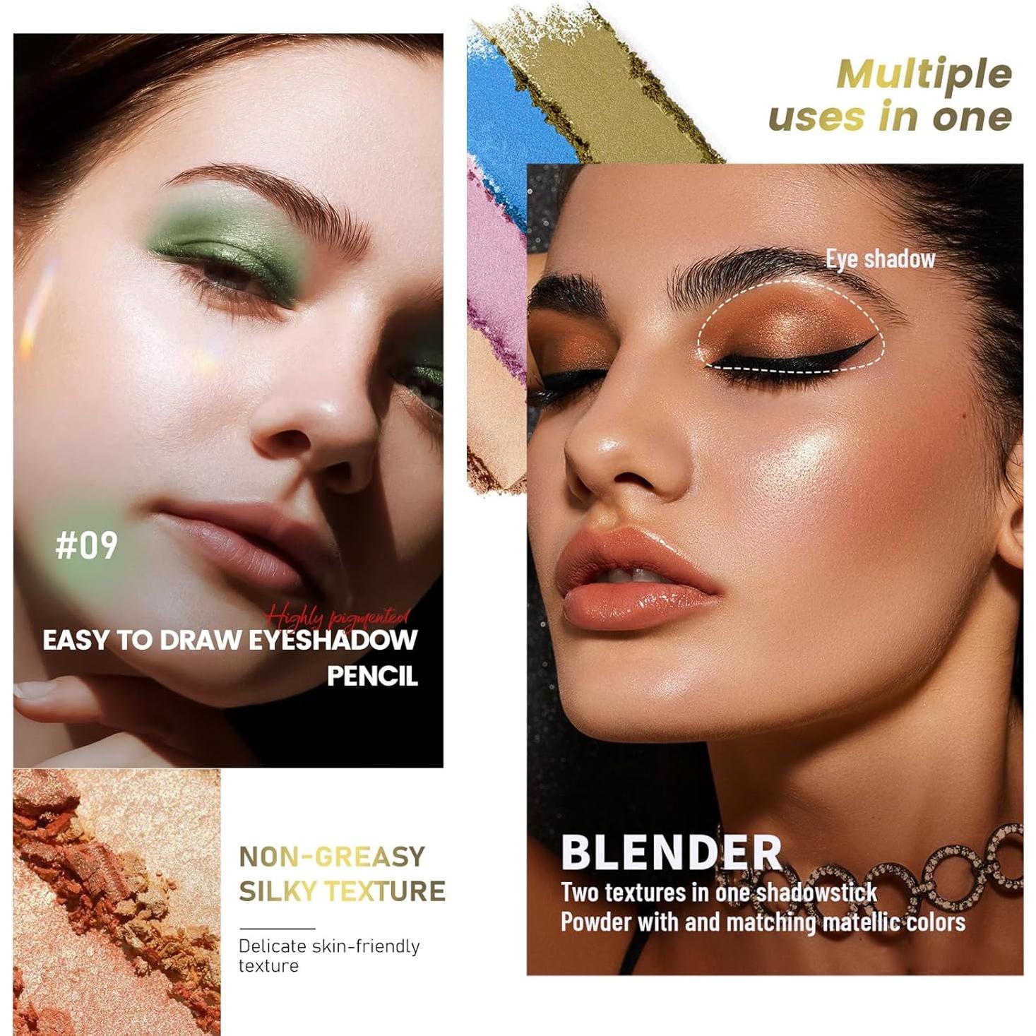 Lápiz de Sombra de Ojos Melsintern Verde Oliva 12 Colores Mate y Brillante