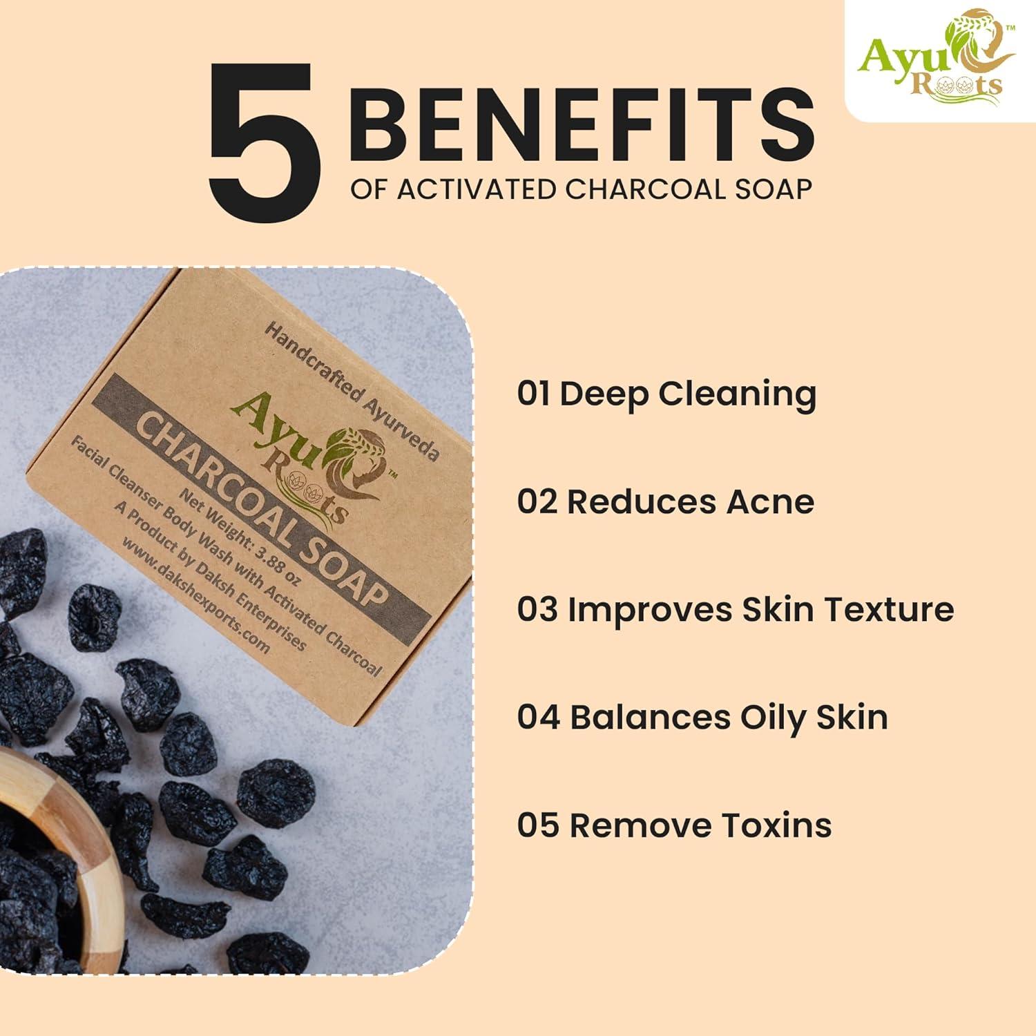 Jabón de Carbón Activado AyurRoots 110g - Limpieza Profunda
