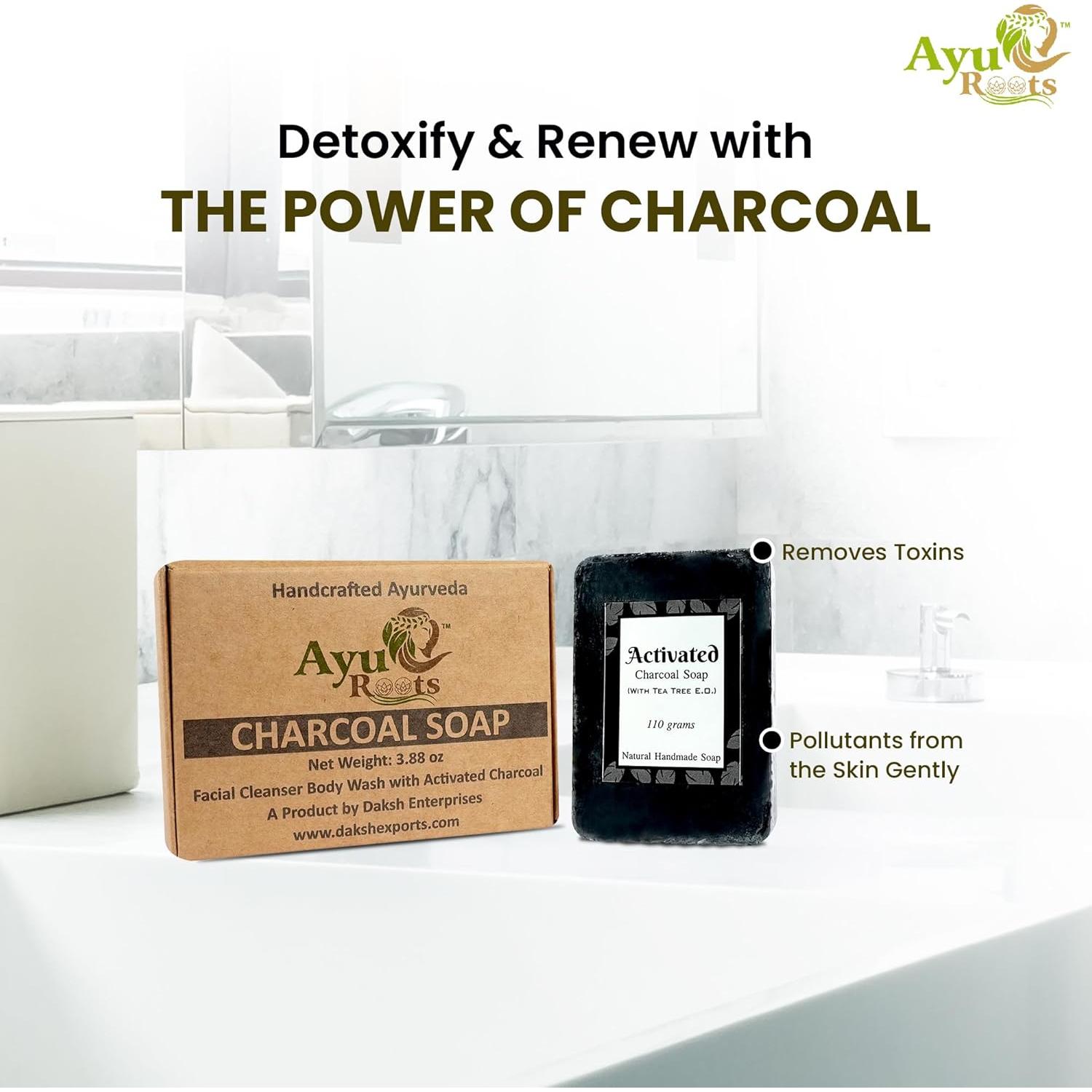 Jabón de Carbón Activado AyurRoots 110g - Limpieza Profunda