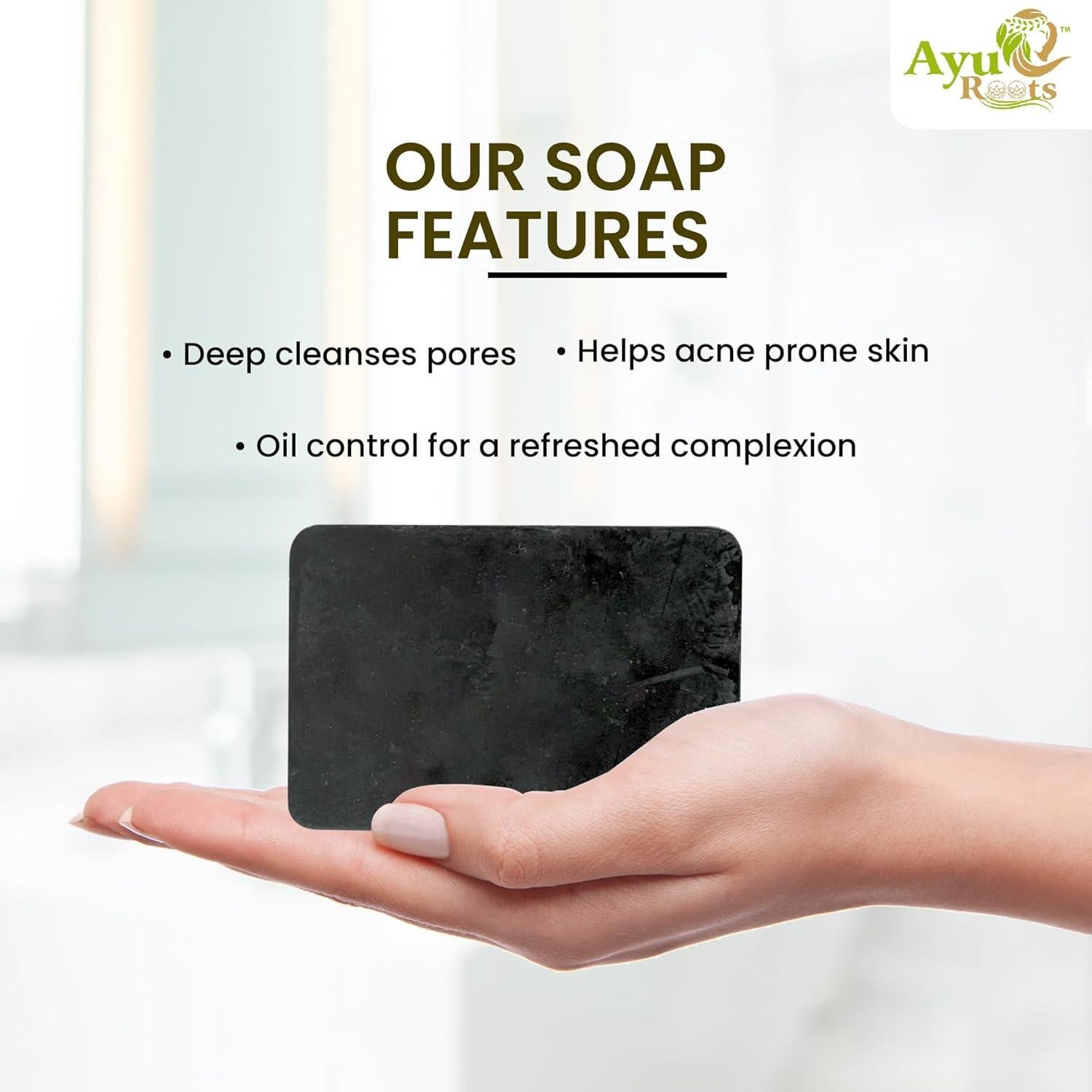 Jabón de Carbón Activado AyurRoots 110g - Limpieza Profunda
