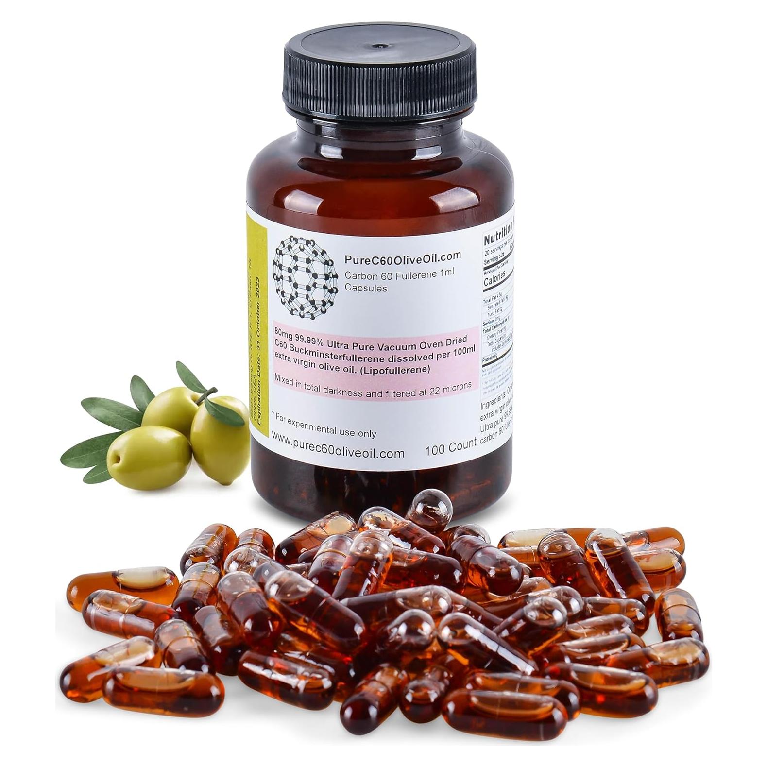 Cápsulas de Aceite de Oliva Orgánico C60 PureC60 100ml - 80mg