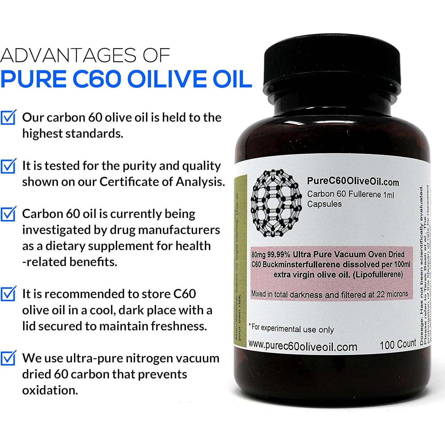 Cápsulas de Aceite de Oliva Orgánico C60 PureC60 100ml - 80mg