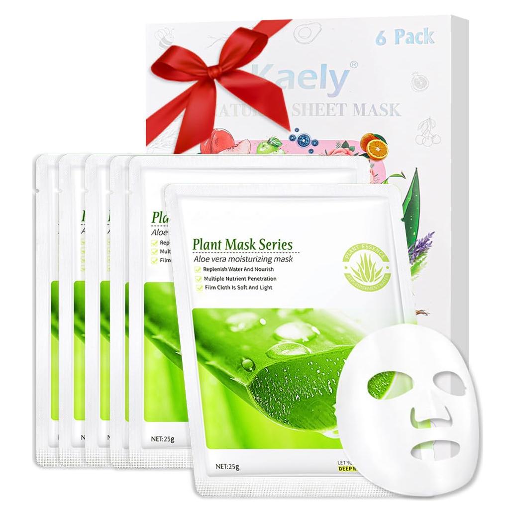 Mascarillas de Tela Kaely 6 Pcs Aloe Vera Hidratantes