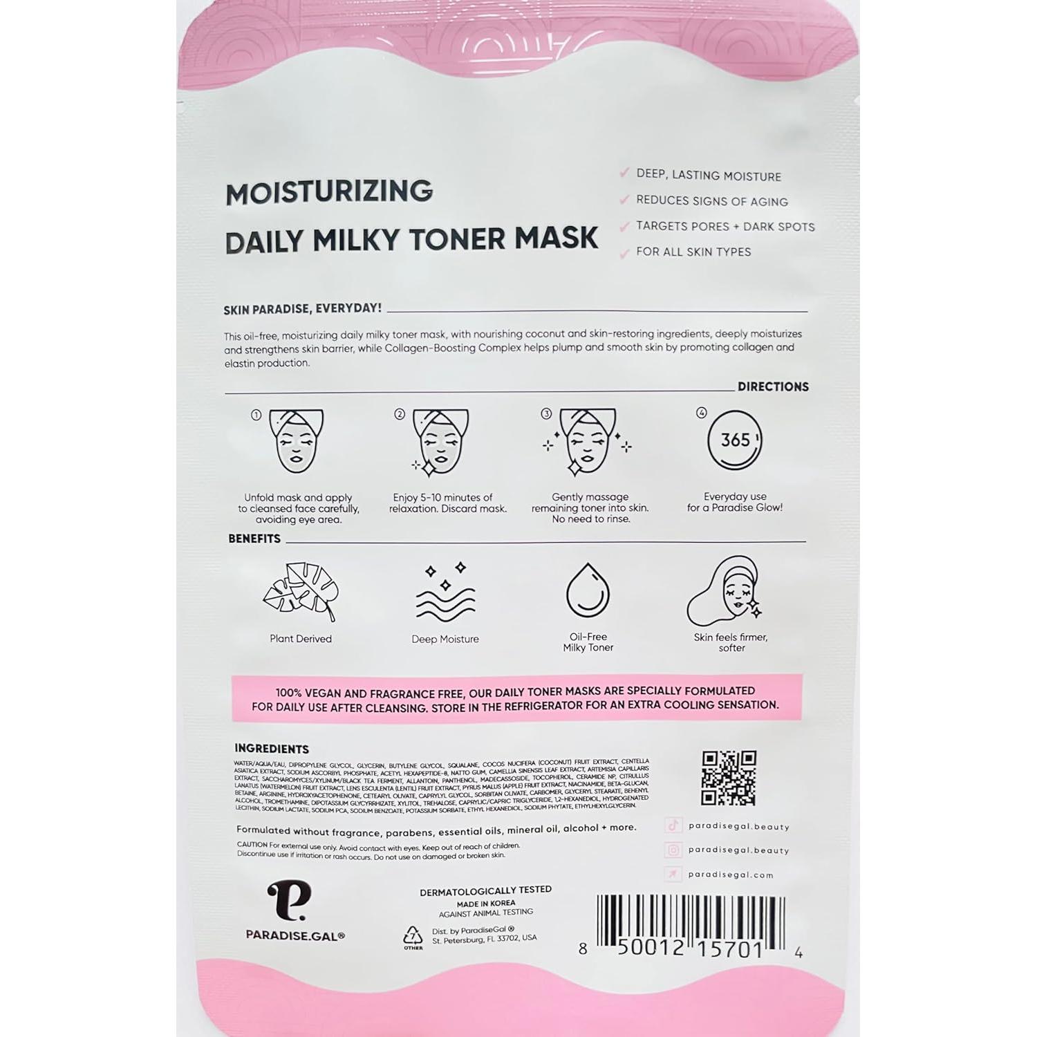 Mascarillas Hidratantes ParadiseGal - 10 Unidades Colágeno Coco