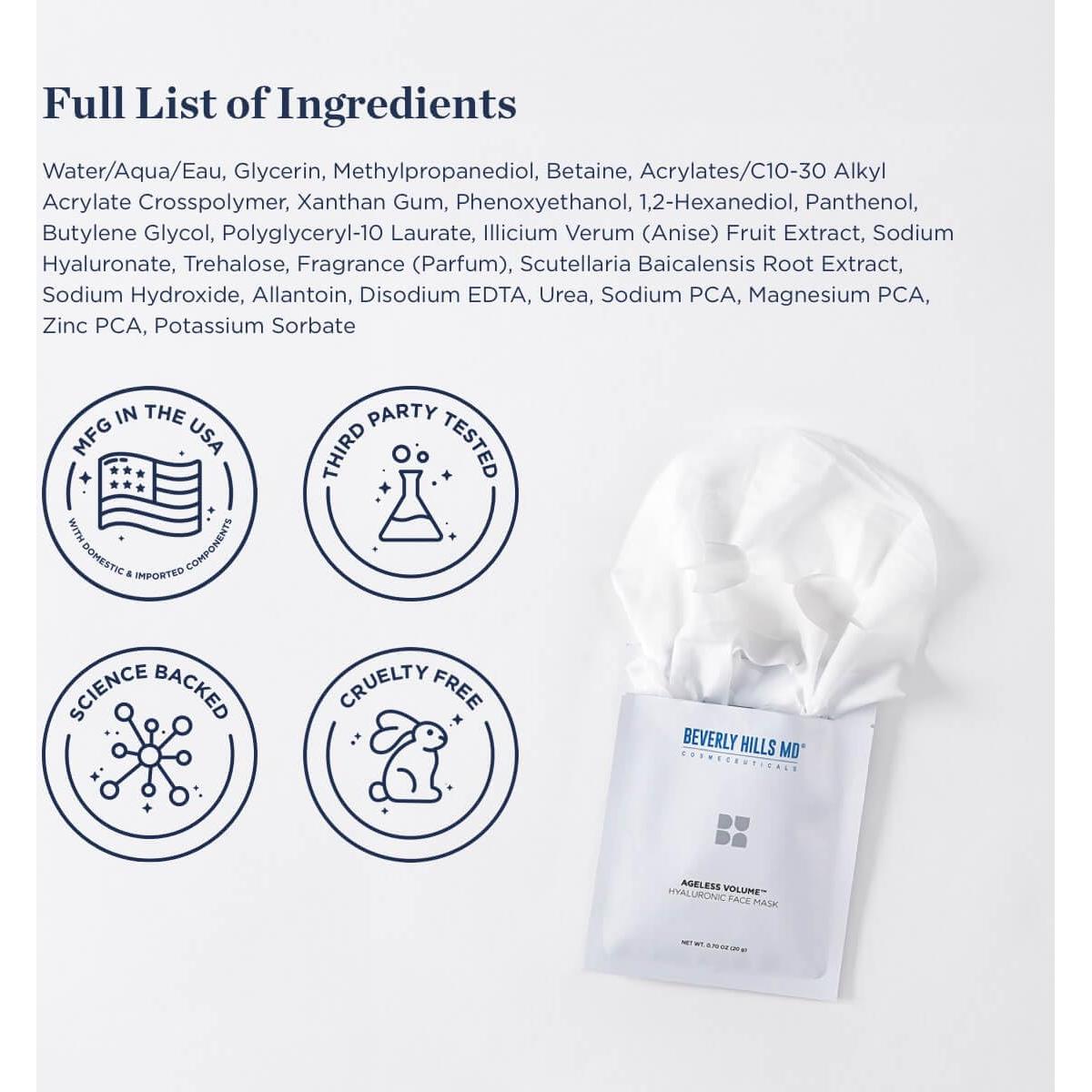 Máscara Facial Hidratante Beverly Hills MD - 8 Unidades - Antienvejecimiento