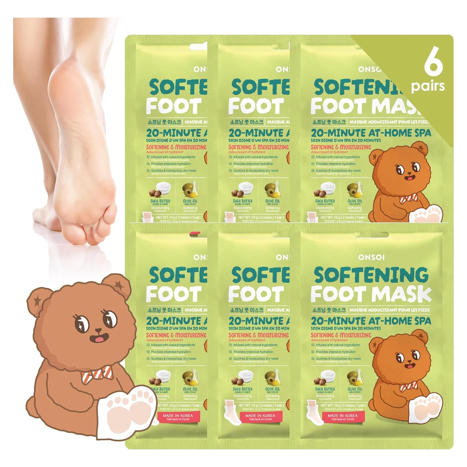 Mascarilla Hidratante para Pies Secos ONSOI 6PK Karité y Oliva