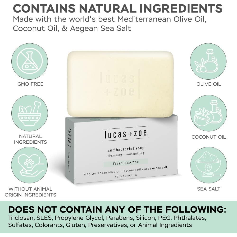 Jabón Antiséptico Lucas + Zoe 113.4g - Pack de 6 Natural