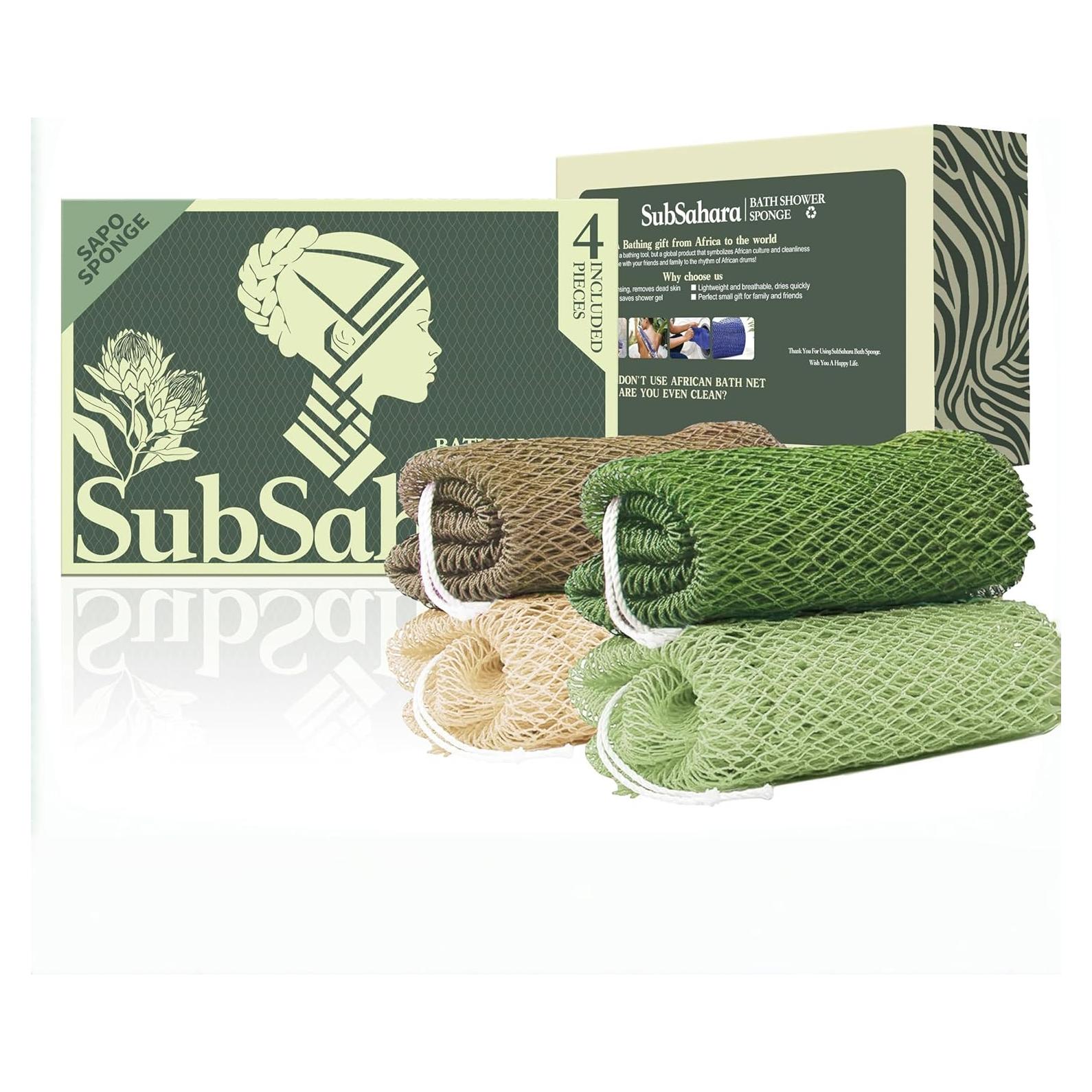 Esponja de Red Africana SubSahara - 4 Piezas Exfoliantes Suaves