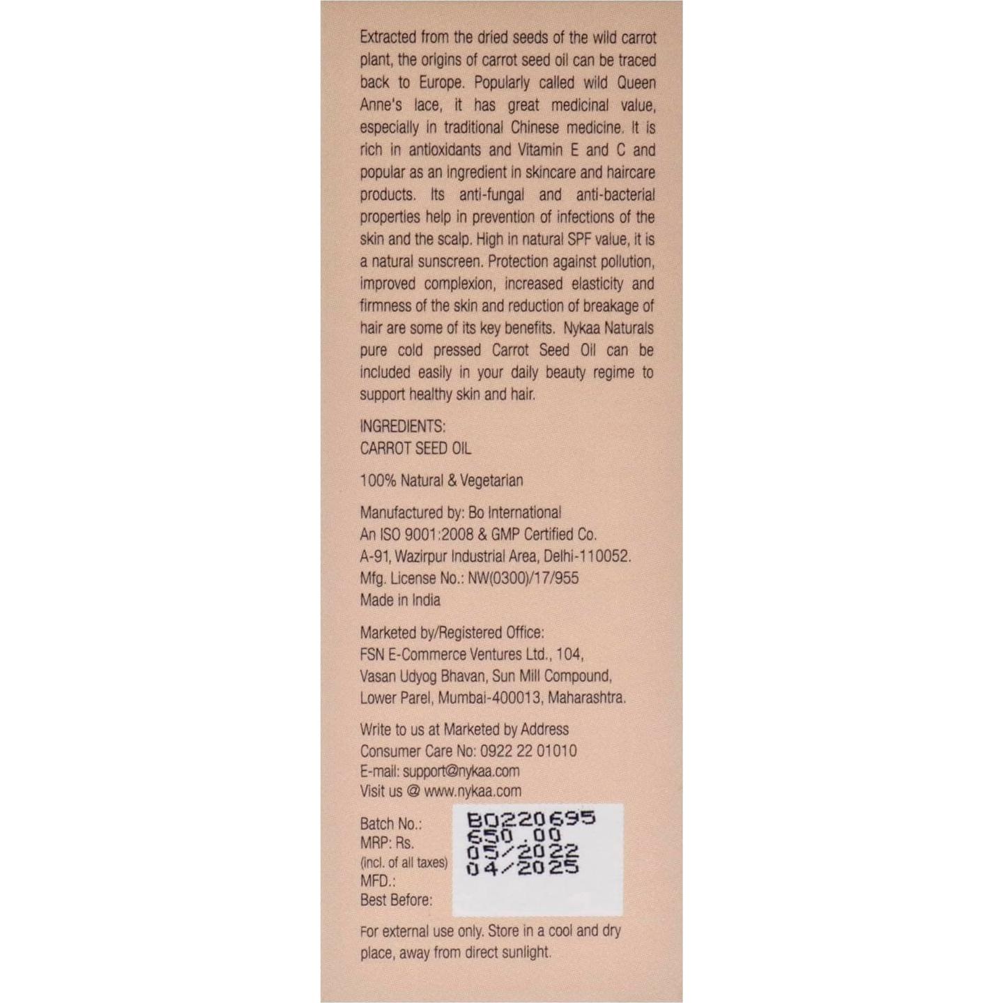 Aceite de Semilla de Zanahoria Nykaa Naturals 100g - Facial y Cabello